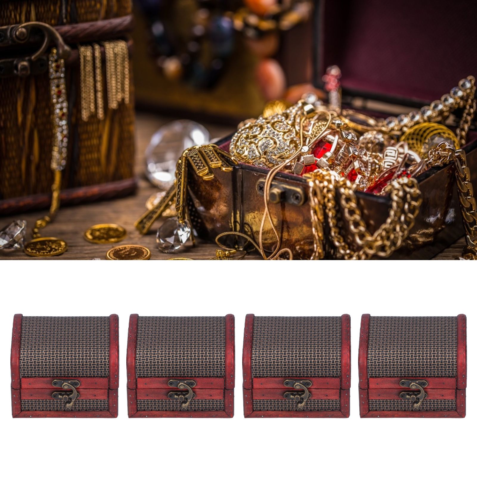 4pcs Retro Wooden Storage Box Art Craft Classic Ornament for Cosmetics Jewelry view 9