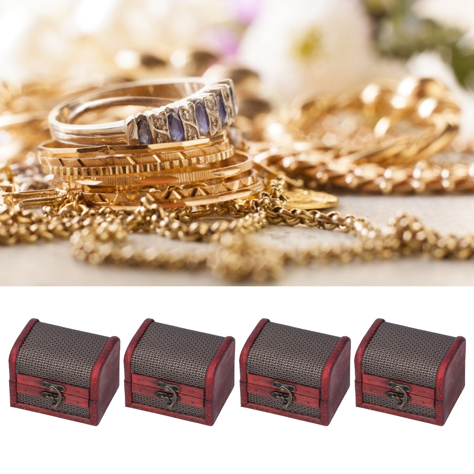 4pcs Retro Wooden Storage Box Art Craft Classic Ornament for Cosmetics Jewelry view 10