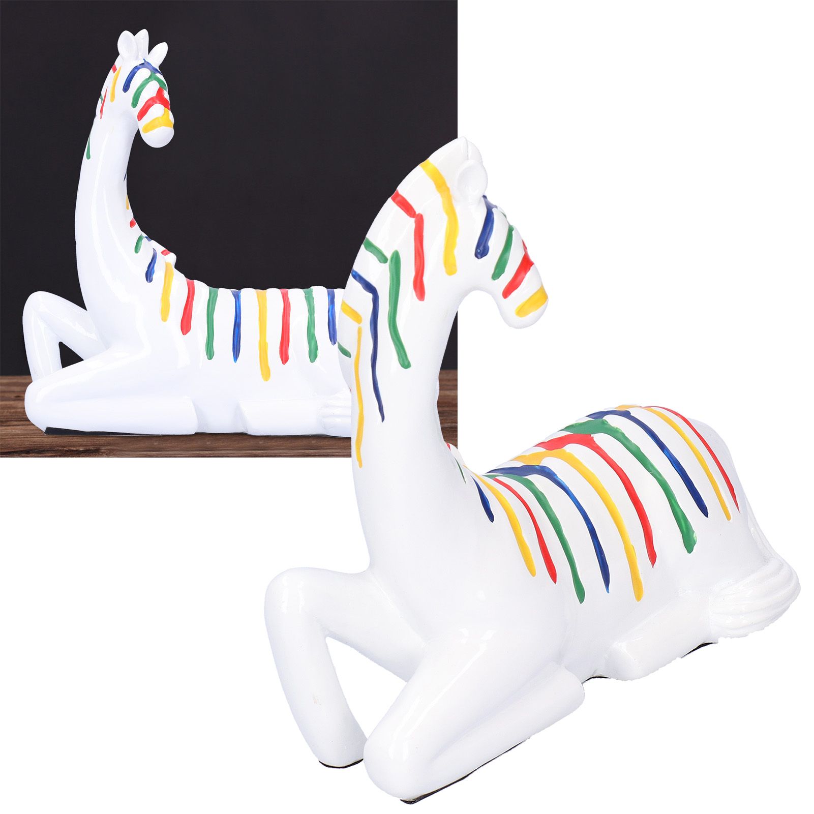 Ceramic Figurine Kneeling Colorful Horse Craft Decoration Home Desktop view 10
