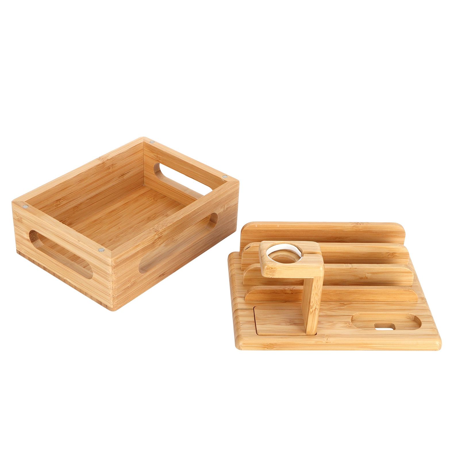 Bamboo Device Organizer Stand Cellphone Tablet Watch Holder Desktop Storage view 2