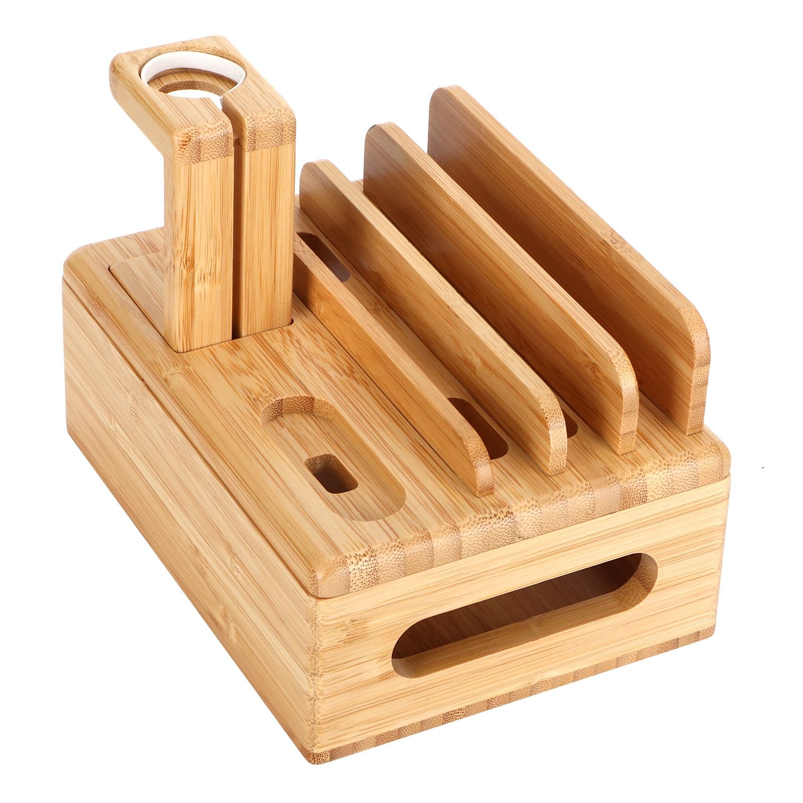Bamboo Device Organizer Stand Cellphone Tablet Watch Holder Desktop Storage view 5