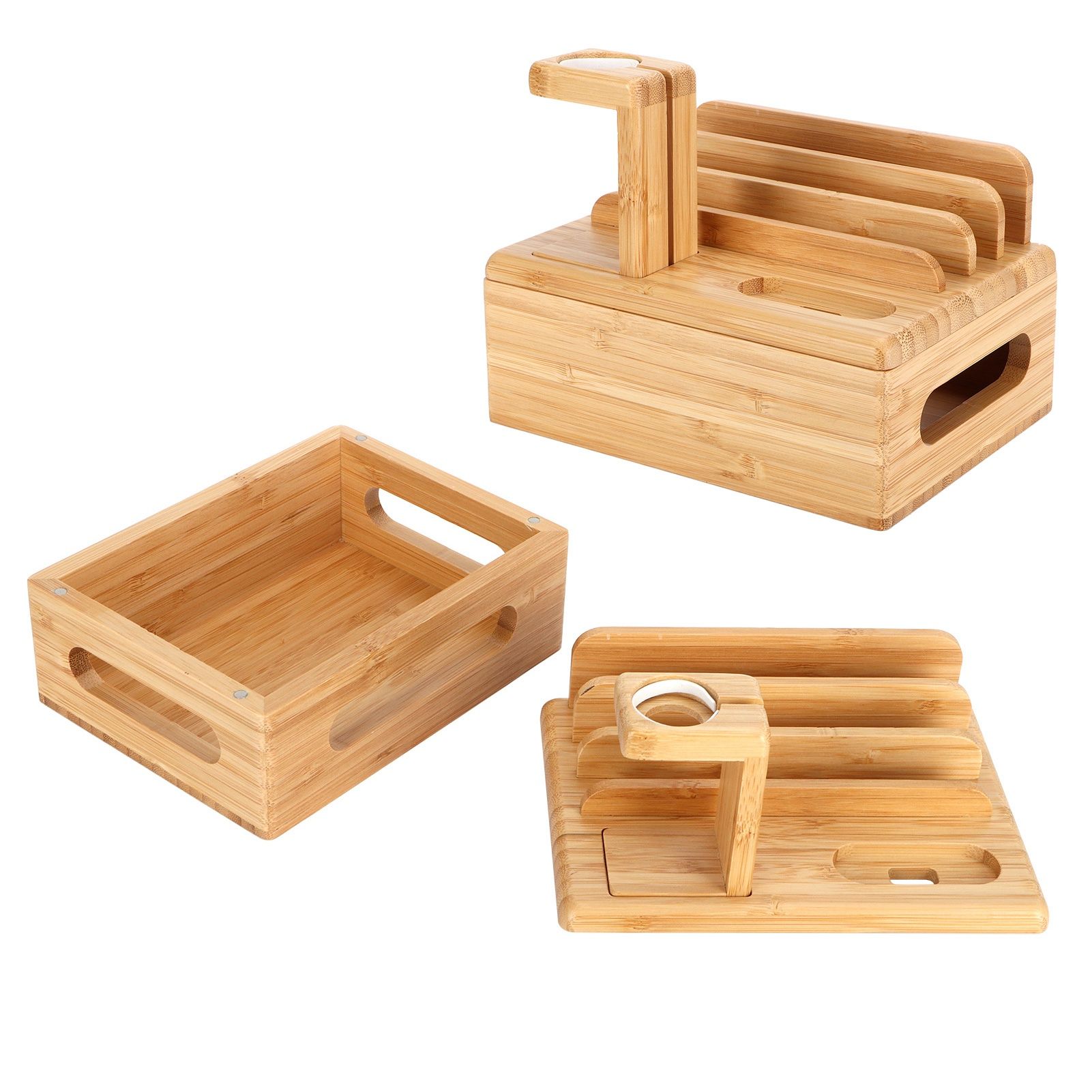 Bamboo Device Organizer Stand Cellphone Tablet Watch Holder Desktop Storage view 8