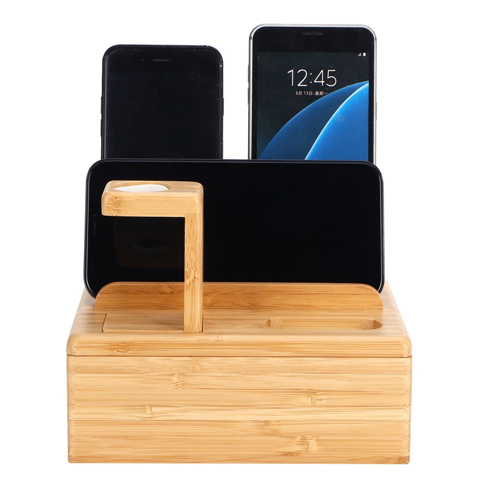 Bamboo Device Organizer Stand Cellphone Tablet Watch Holder Desktop Storage view 10