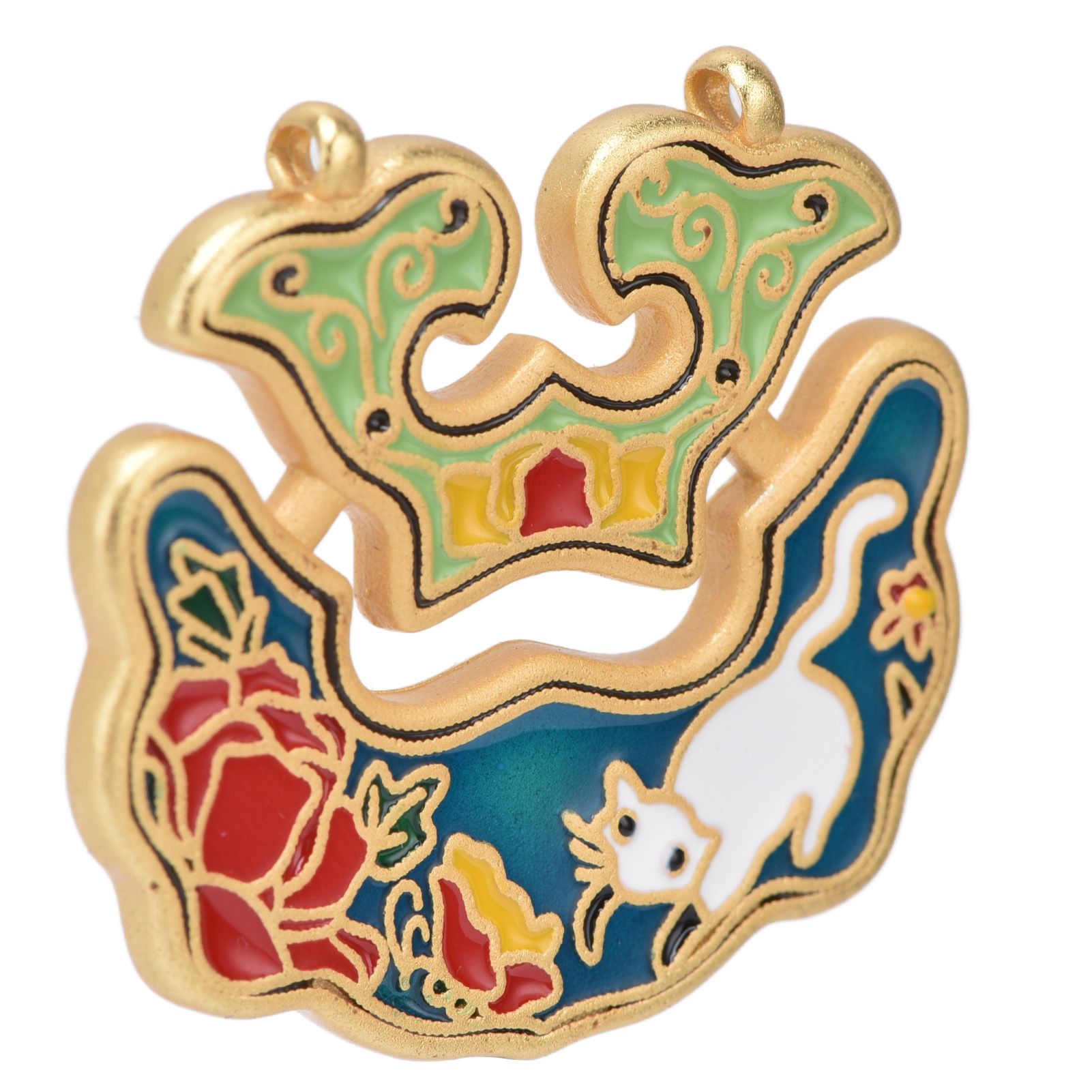 Chinese Retro Peace Lock Pendant Unique Charm Enamel Porcelain Lock Pendant view 2