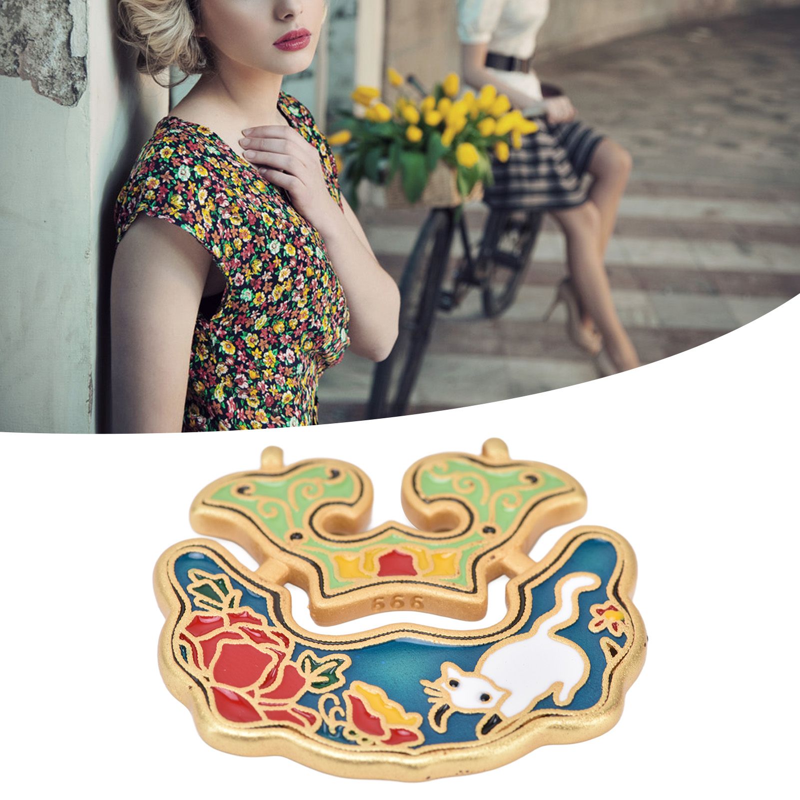 Chinese Retro Peace Lock Pendant Unique Charm Enamel Porcelain Lock Pendant view 11