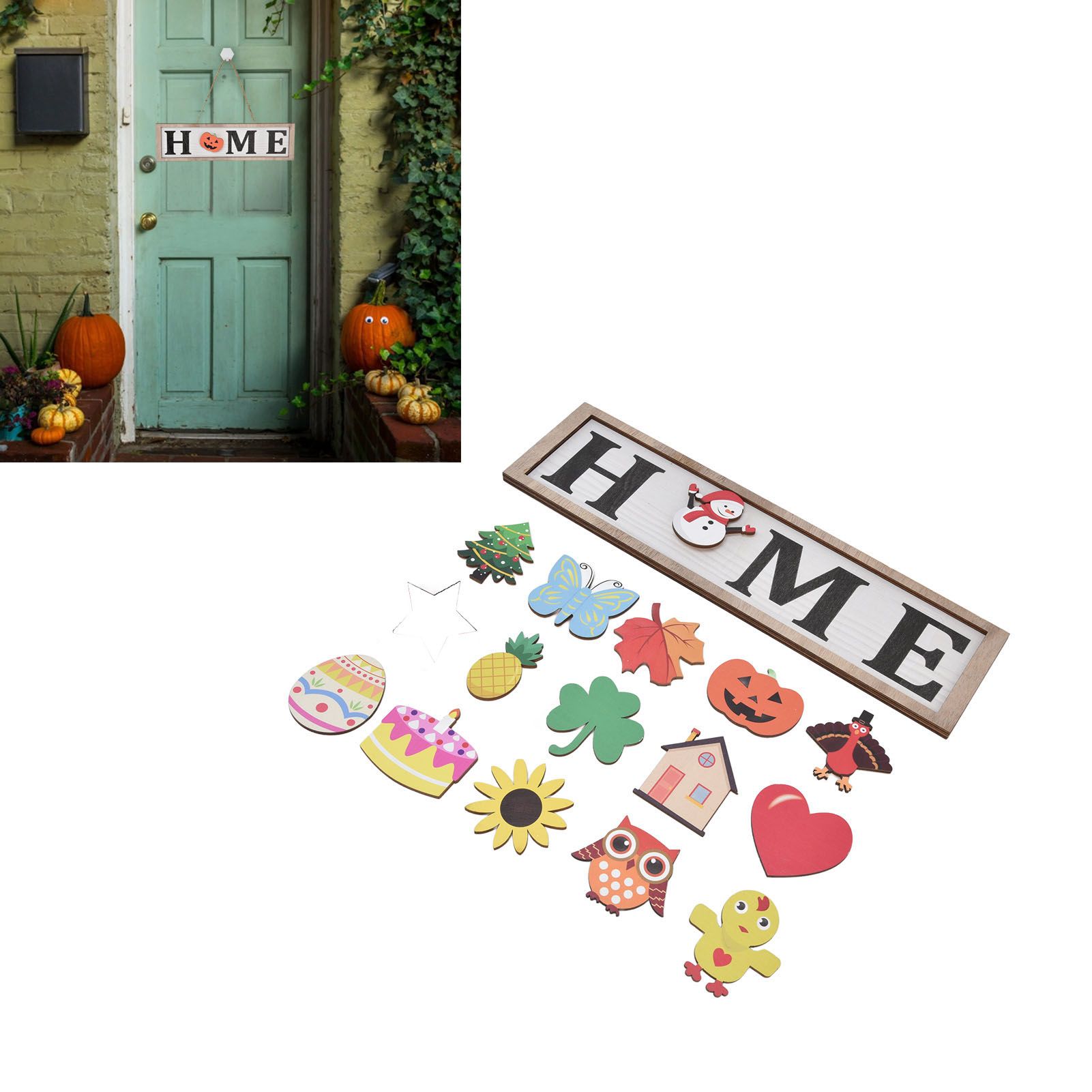 Welcome Door Sign Wooden Welcome Sign with 16 Interchangeable Icons for view 11