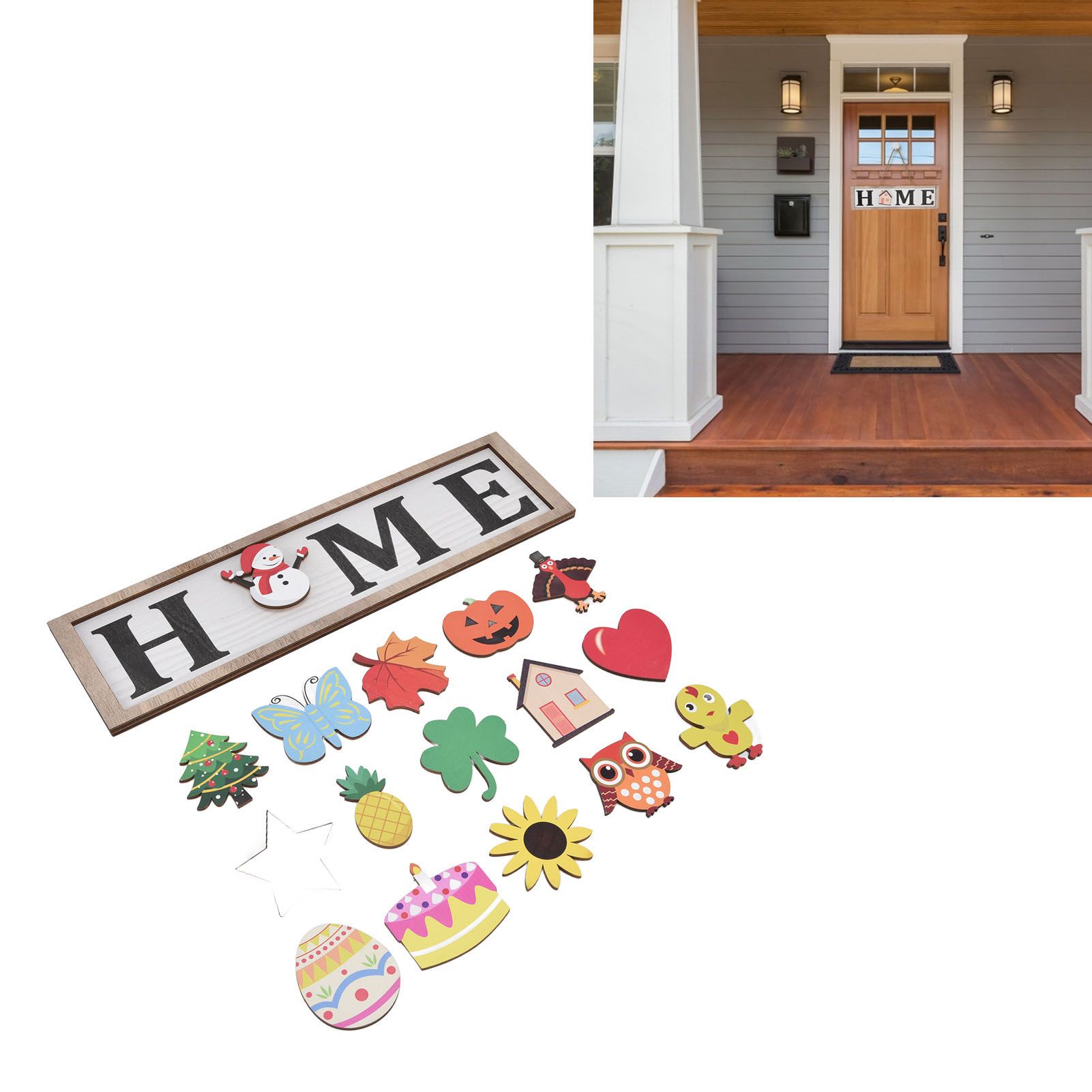 Welcome Door Sign Wooden Welcome Sign with 16 Interchangeable Icons for view 12