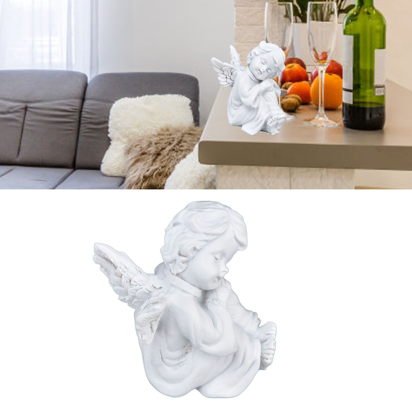 Cherub Statue Synthetic Resin Material Lovely Style White Baby Figurines for view 12