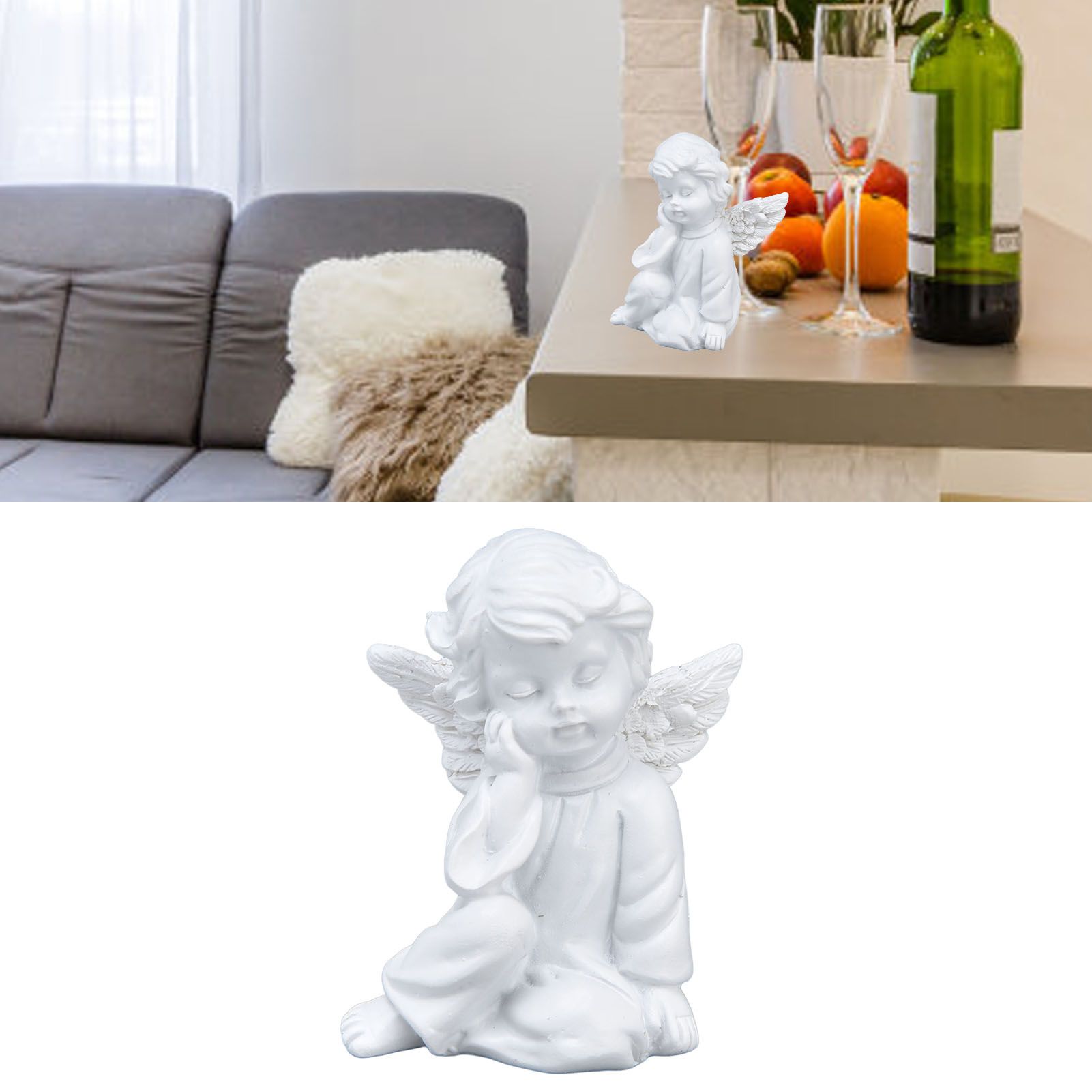 Cherub Statue Synthetic Resin Material Lovely Style White Baby Figurines for view 11