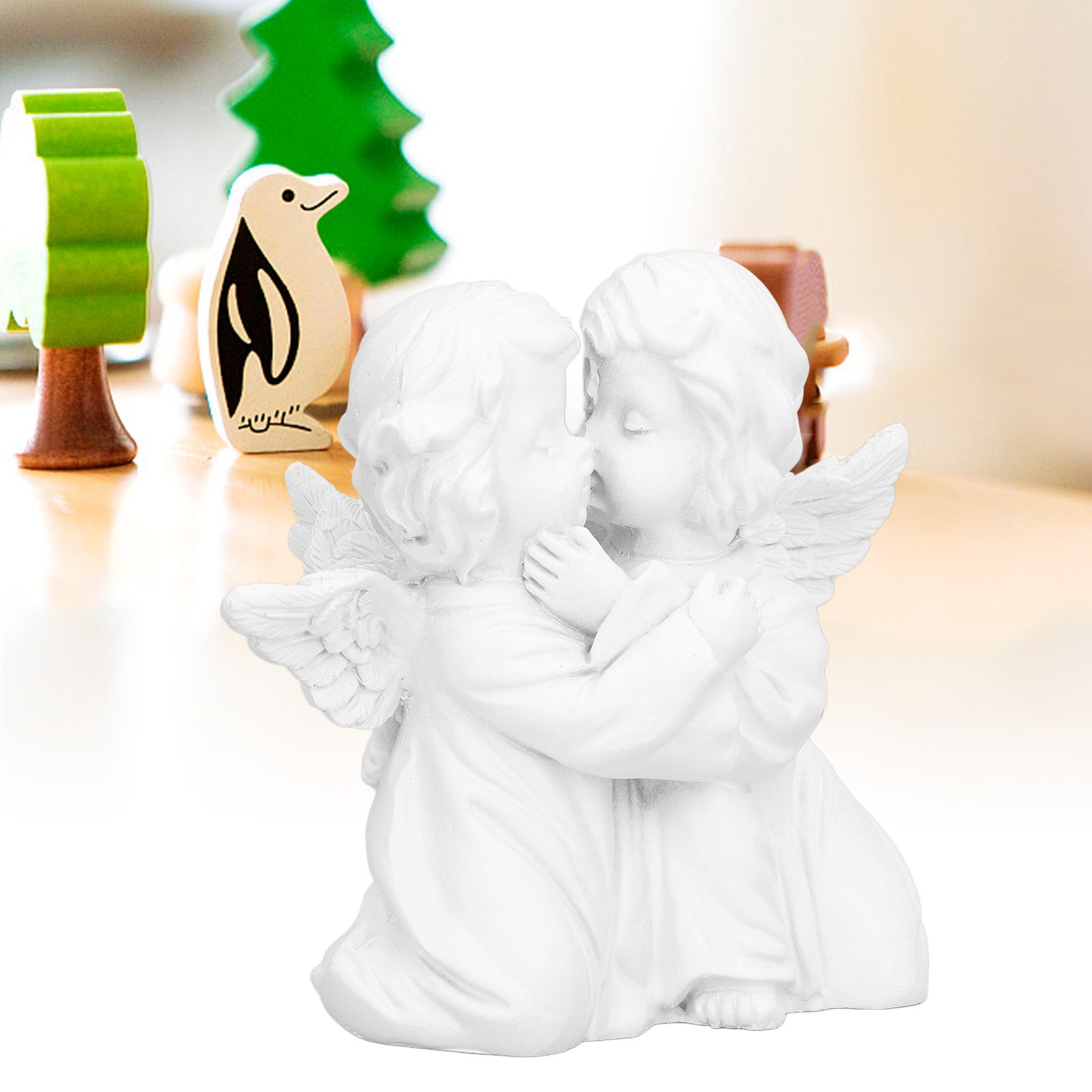 Angel Statue Synthetic Resin Embracing Shape White Angel Ornament for Desktop view 11