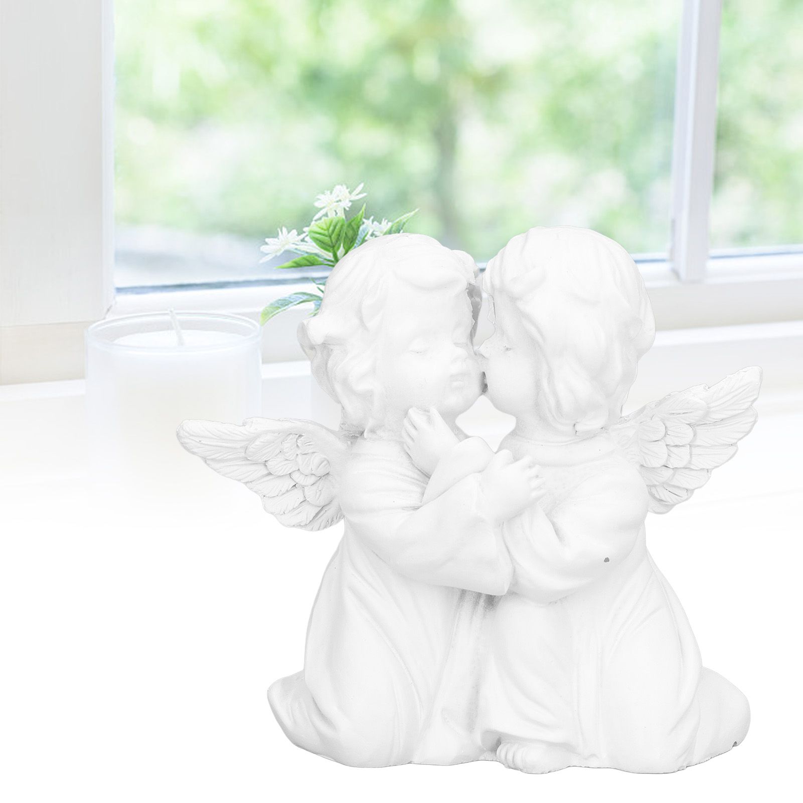Angel Statue Synthetic Resin Embracing Shape White Angel Ornament for Desktop view 12