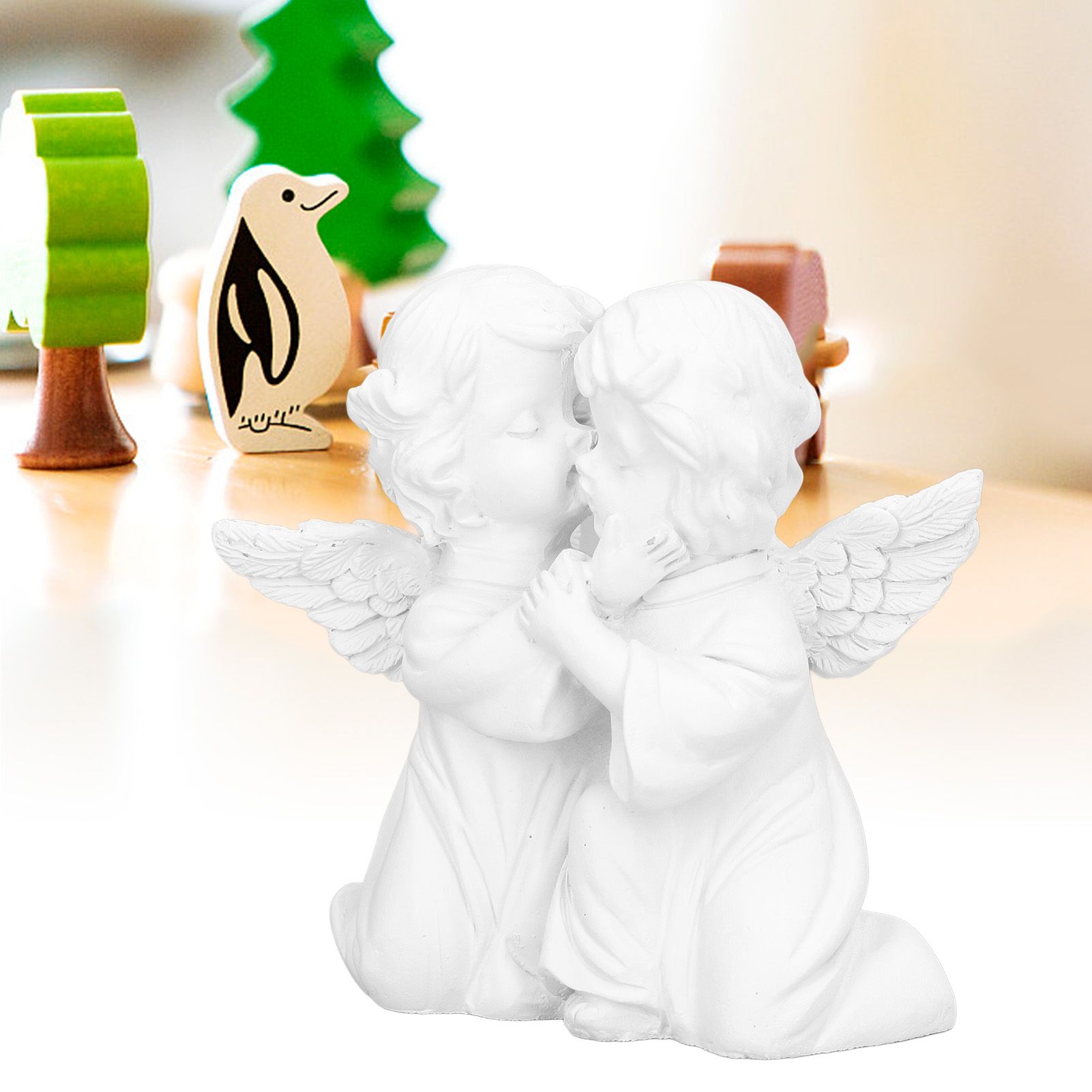 Angel Statue Synthetic Resin Embracing Shape White Angel Ornament for Desktop view 11