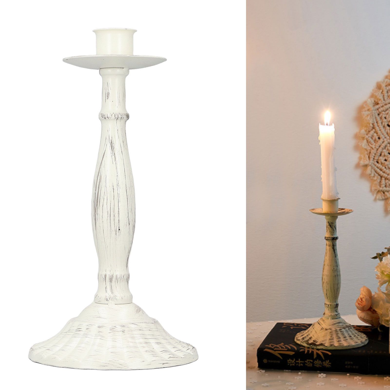 Candle Holders White Iron Material Retro Style Decorative Candlestick Pedestal view 11