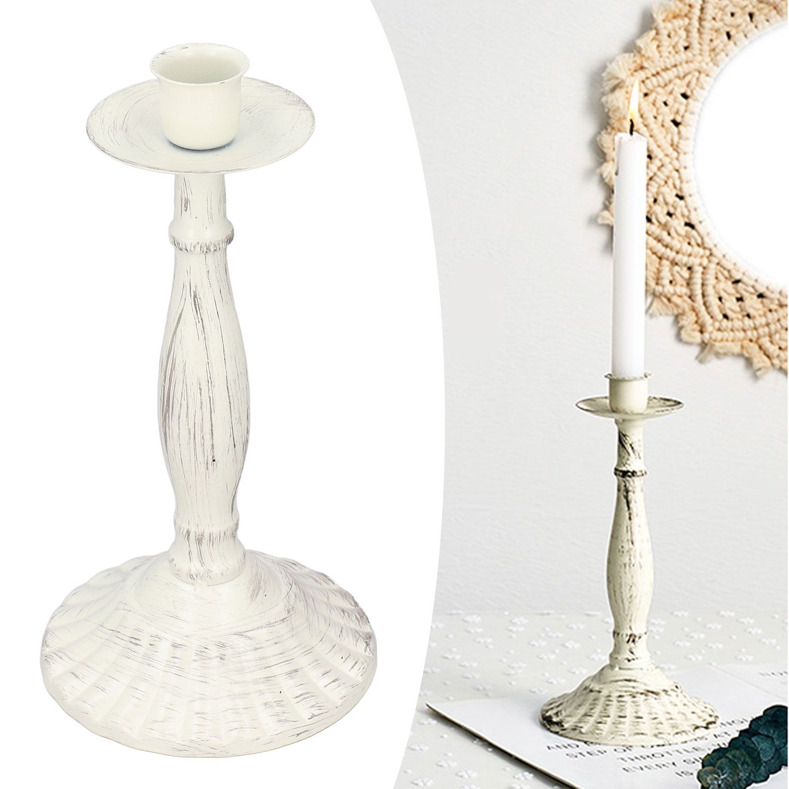 Candle Holders White Iron Material Retro Style Decorative Candlestick Pedestal view 12