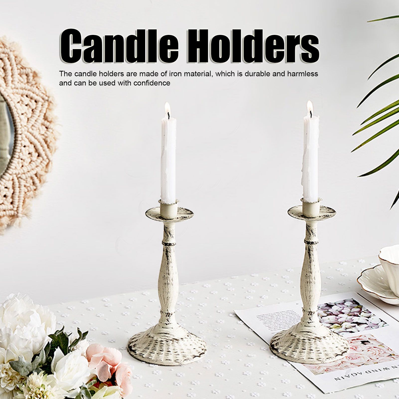 Candle Holders White Iron Material Retro Style Decorative Candlestick Pedestal view 13