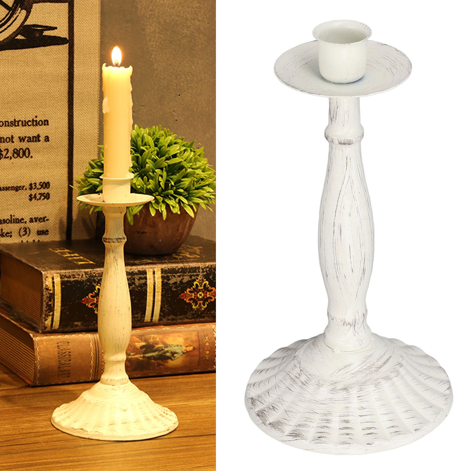 Candle Holders White Iron Material Retro Style Decorative Candlestick Pedestal view 14