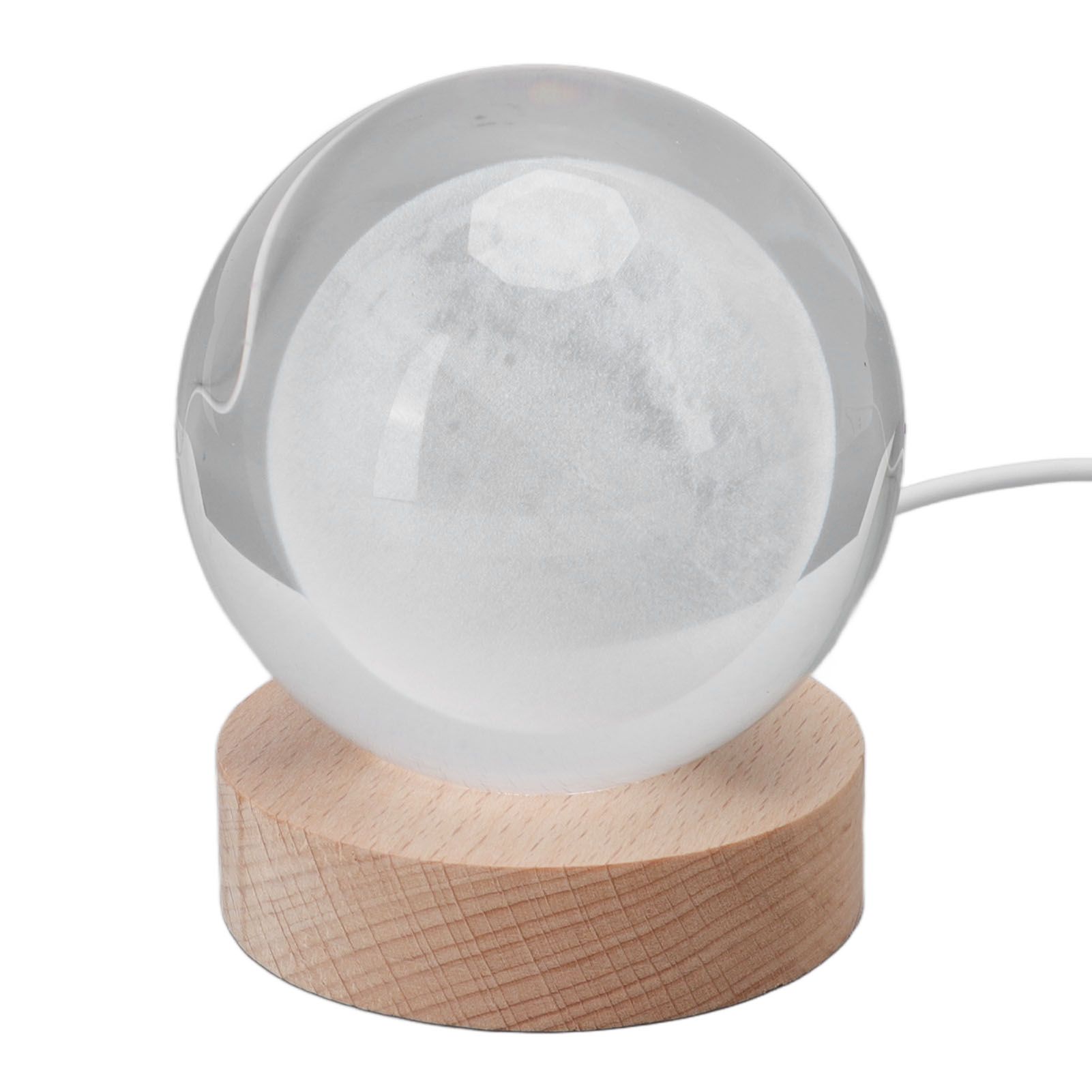 3D Moon Night Lamp Crystal Ball Night Light LED Wooden Inter Carving Tabletop view 2