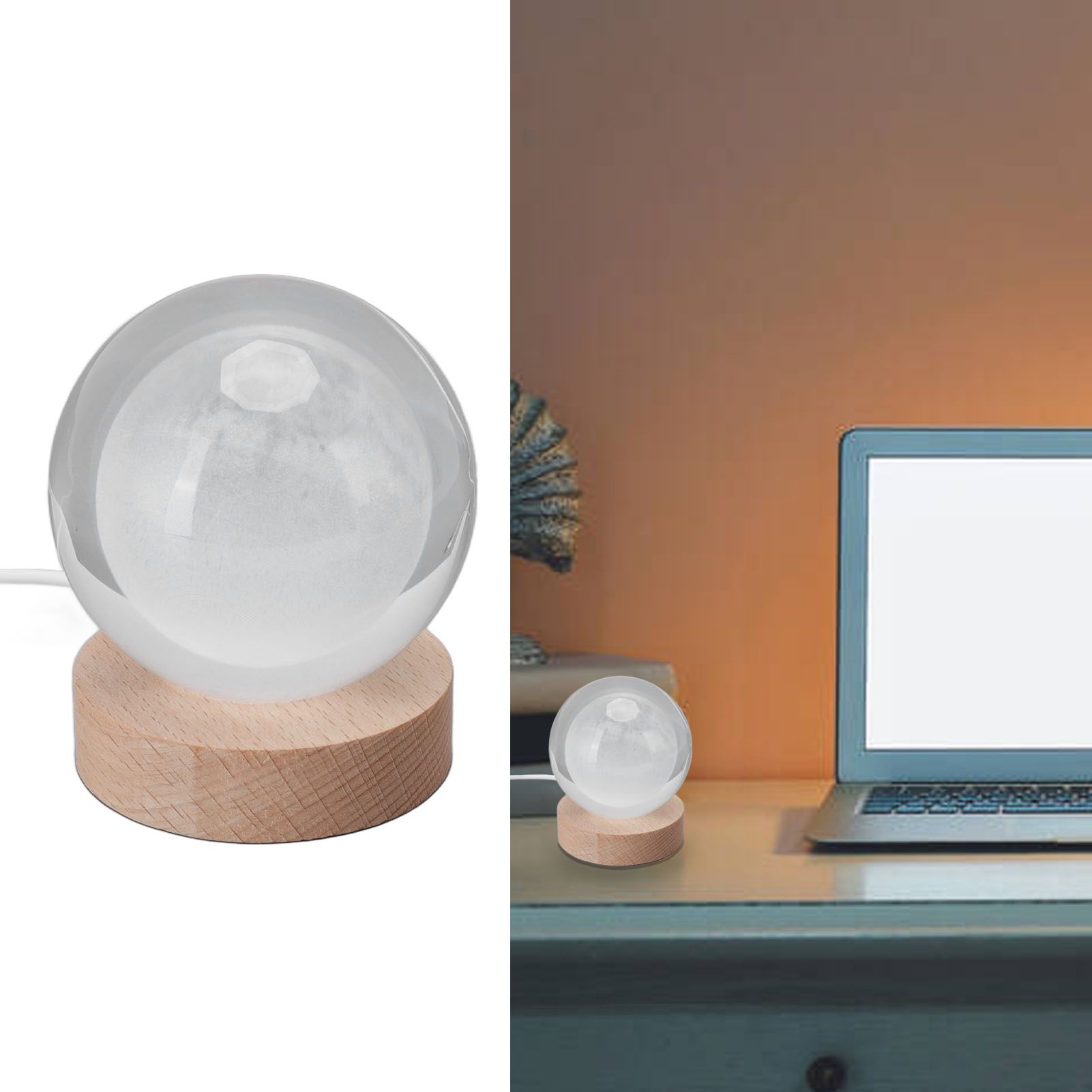 3D Moon Night Lamp Crystal Ball Night Light LED Wooden Inter Carving Tabletop view 11