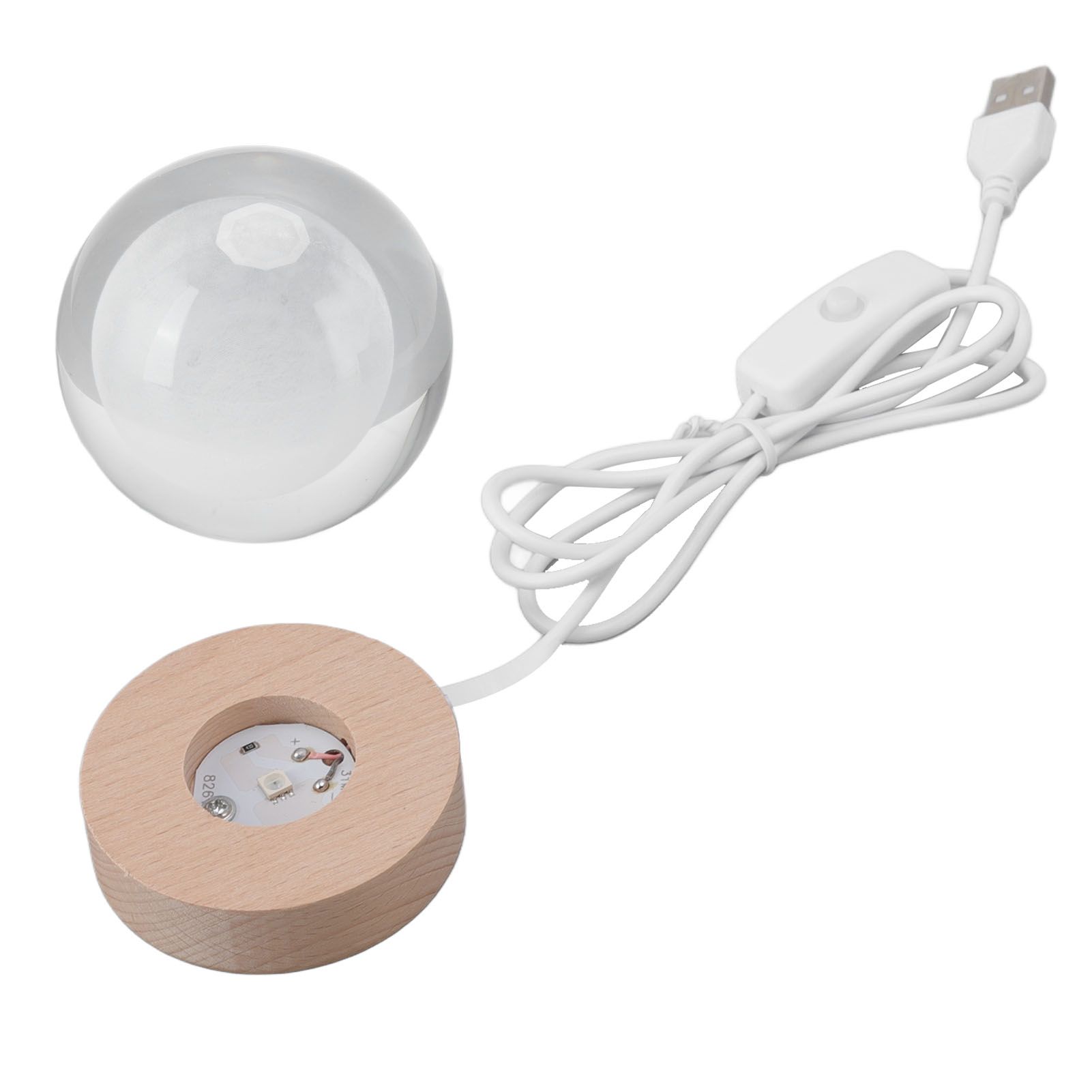 3D Moon Night Lamp Crystal Ball Night Light LED Wooden Inter Carving Tabletop — image 1