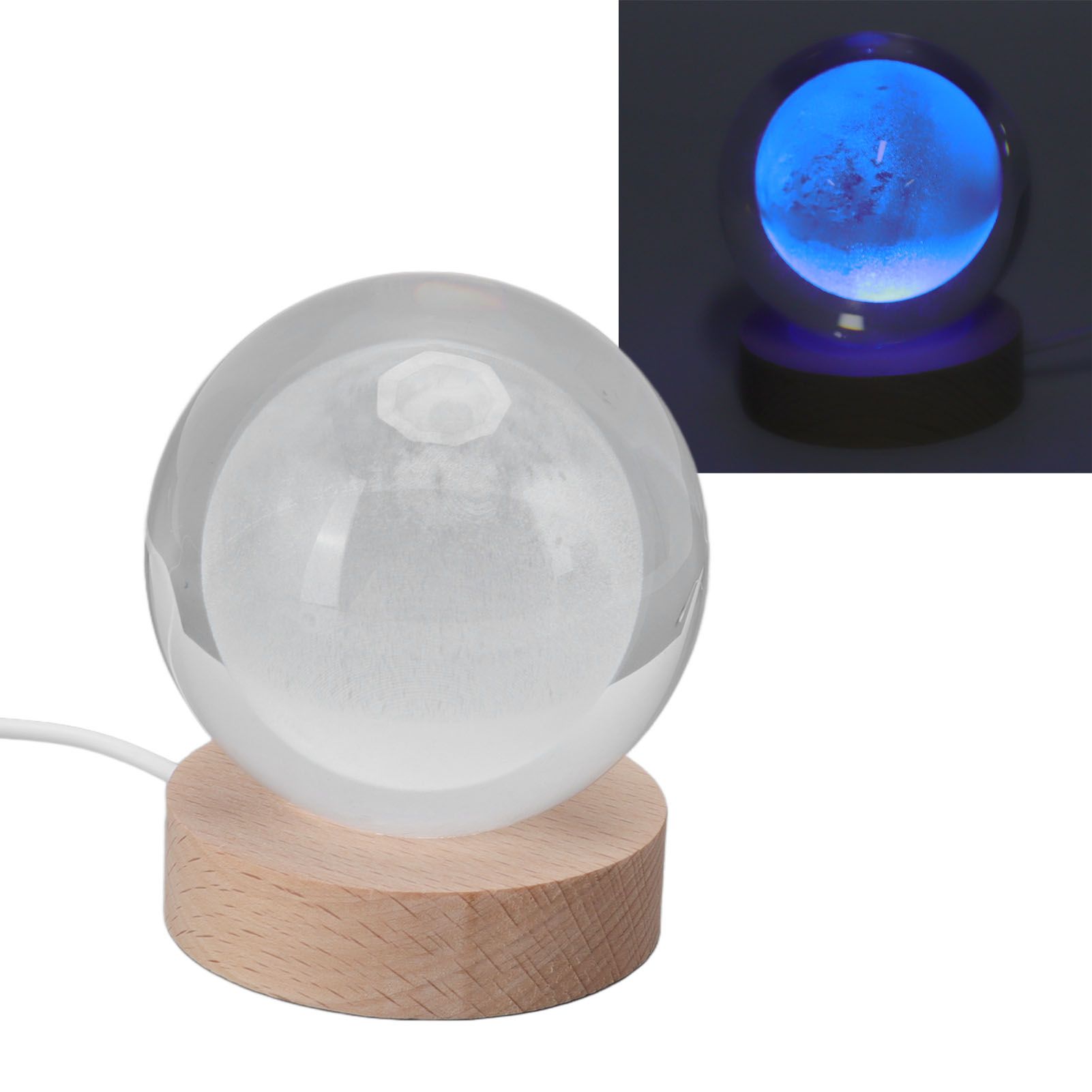 3D Moon Night Lamp Crystal Ball Night Light LED Wooden Inter Carving Tabletop view 8