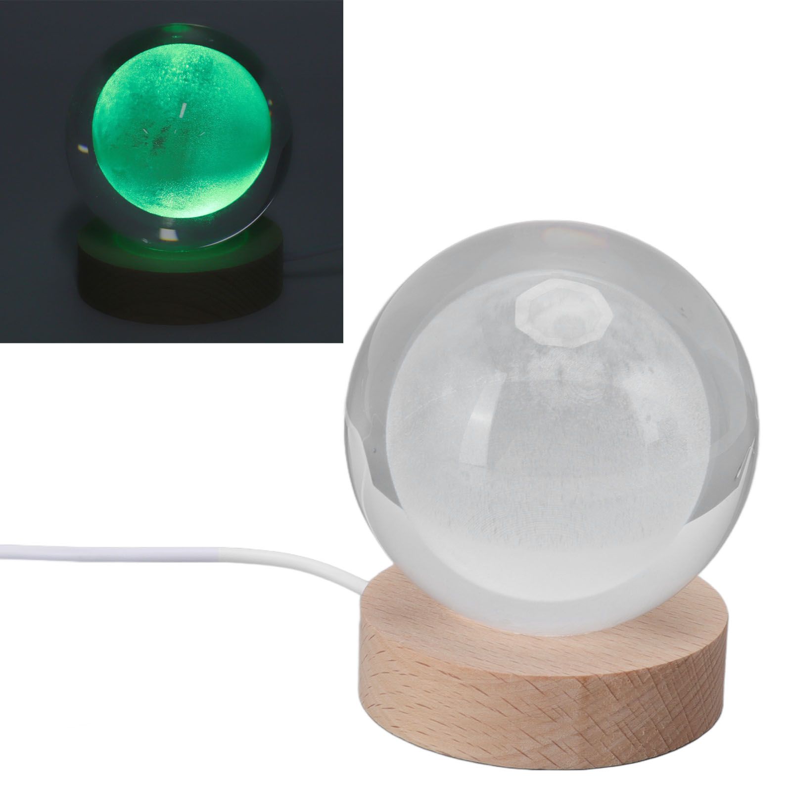 3D Moon Night Lamp Crystal Ball Night Light LED Wooden Inter Carving Tabletop view 9