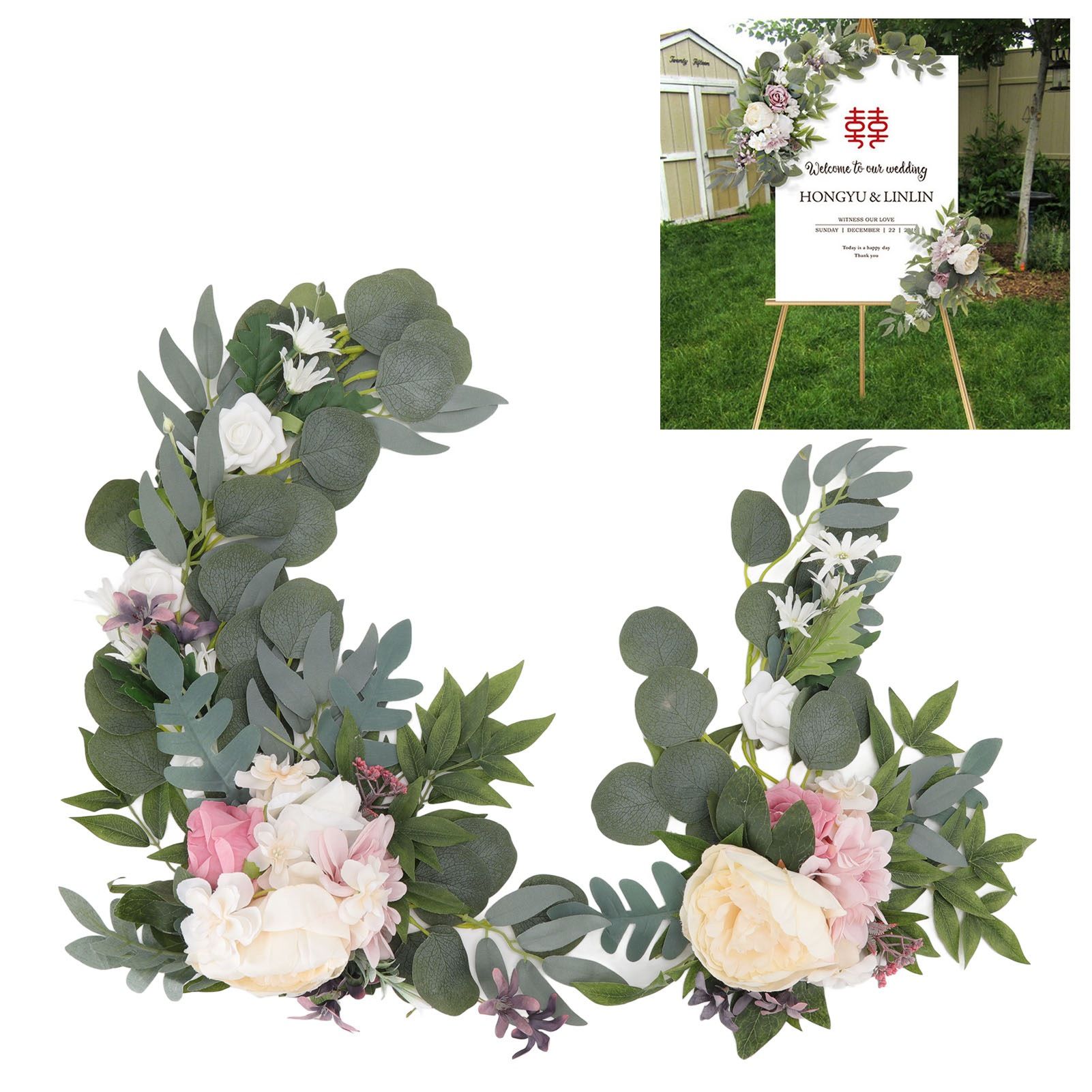 2pcs Hanging Flowers Swag ABS Artificial Decorative Arch Flowers with Bandage view 11