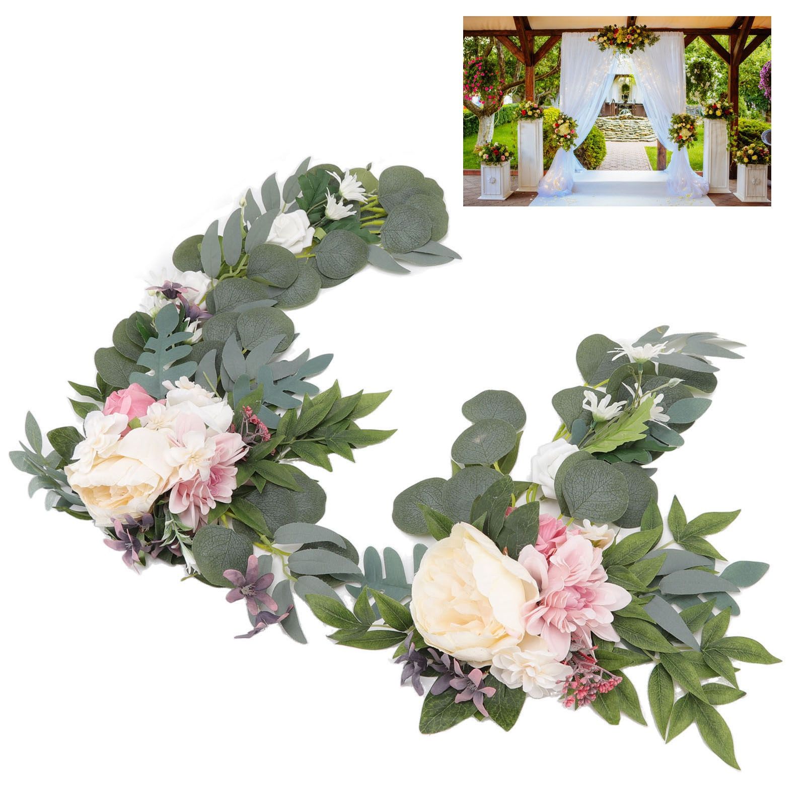 2pcs Hanging Flowers Swag ABS Artificial Decorative Arch Flowers with Bandage view 12