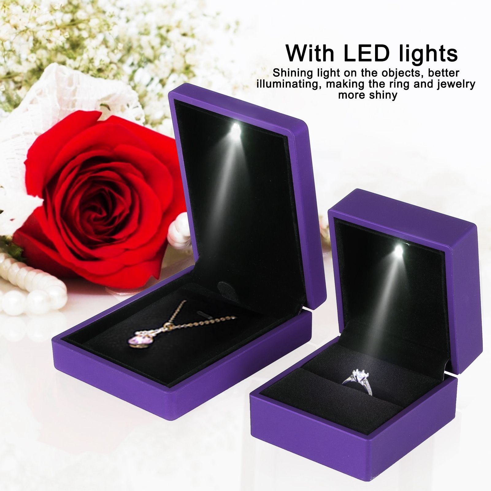 LED Jewelry Display Pendant Necklace Gift Box Ring Case Engagement Wedding view 15