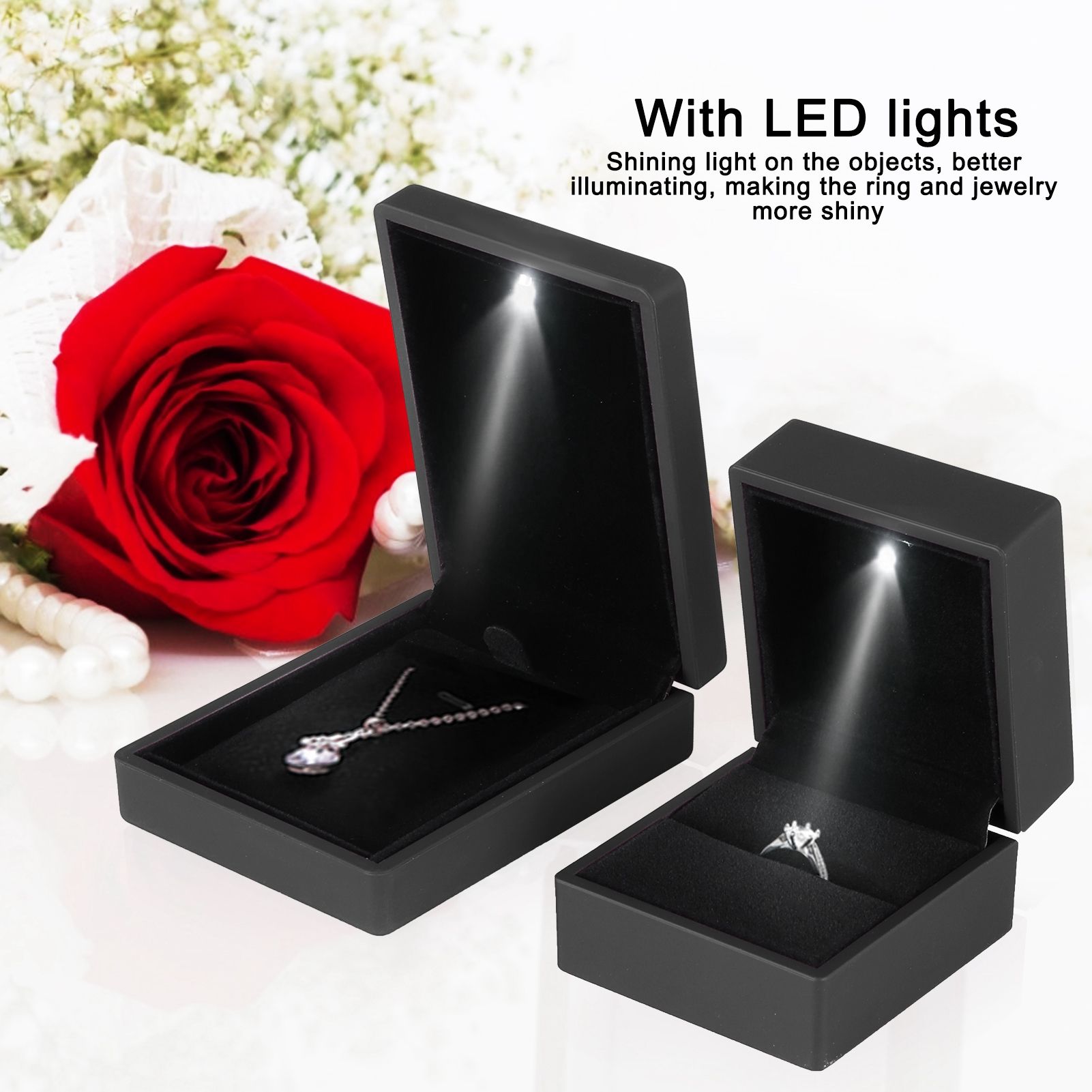 LED Jewelry Display Pendant Necklace Gift Box Ring Case Engagement Wedding view 15
