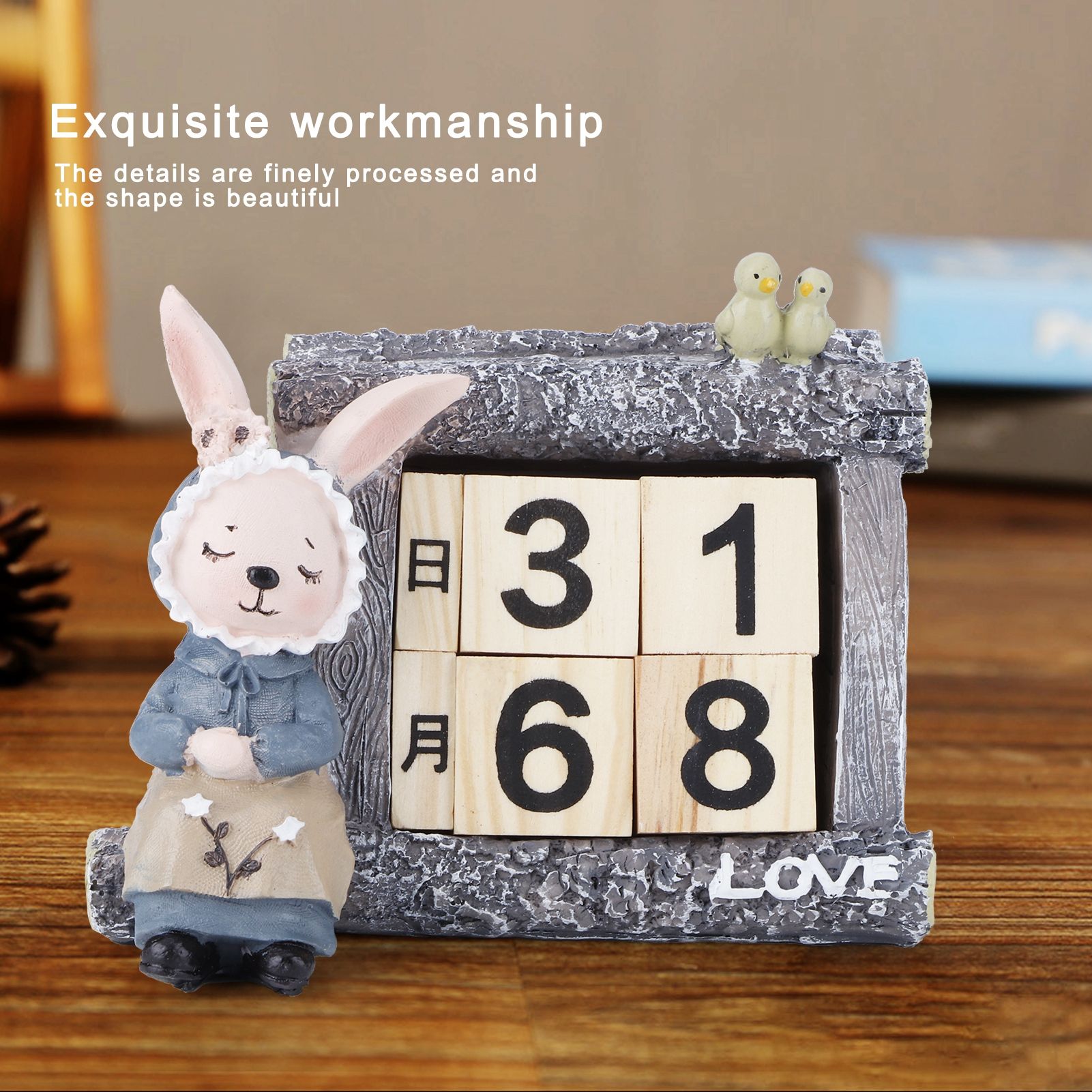 Cartoon Wood House Shaped Calendar Table Calendar for Living Room Crafts view 15