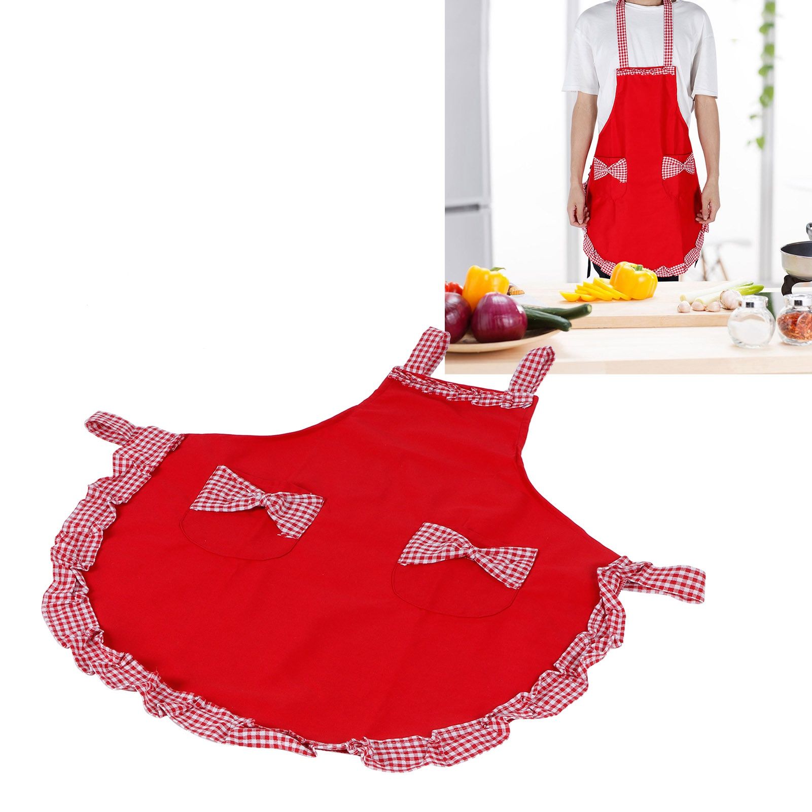 Cute Vintage Women Apron Bowknot Lace Decoration with Pocket for Kitchen view 9
