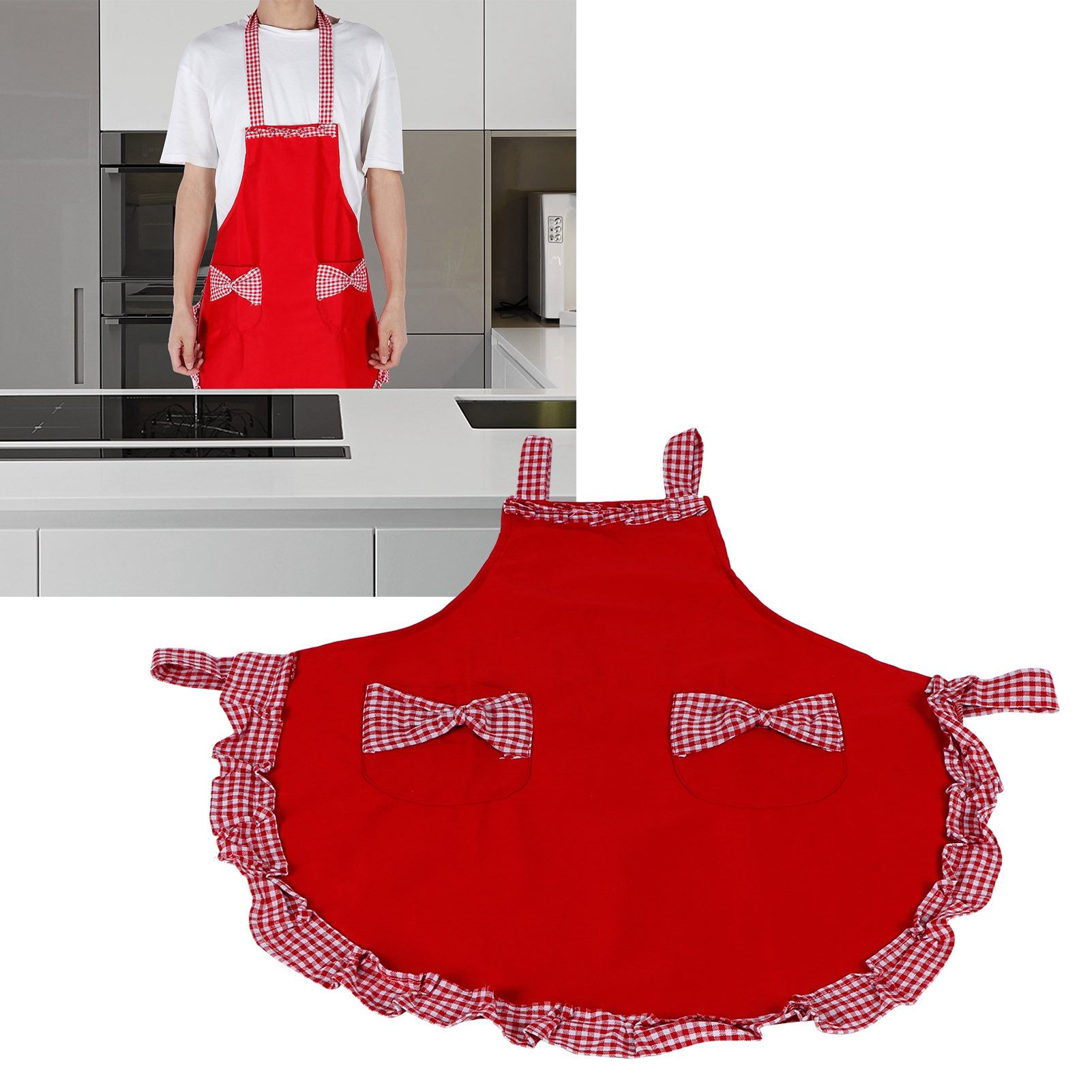 Cute Vintage Women Apron Bowknot Lace Decoration with Pocket for Kitchen view 10