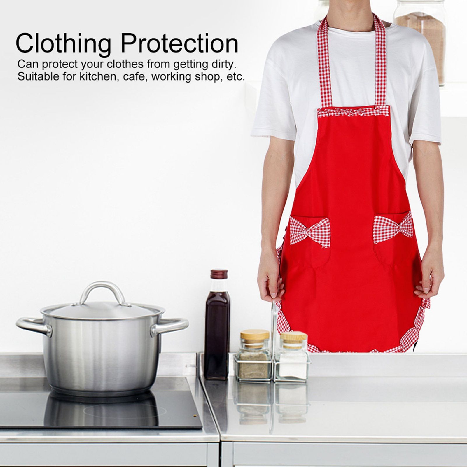 Cute Vintage Women Apron Bowknot Lace Decoration with Pocket for Kitchen view 13