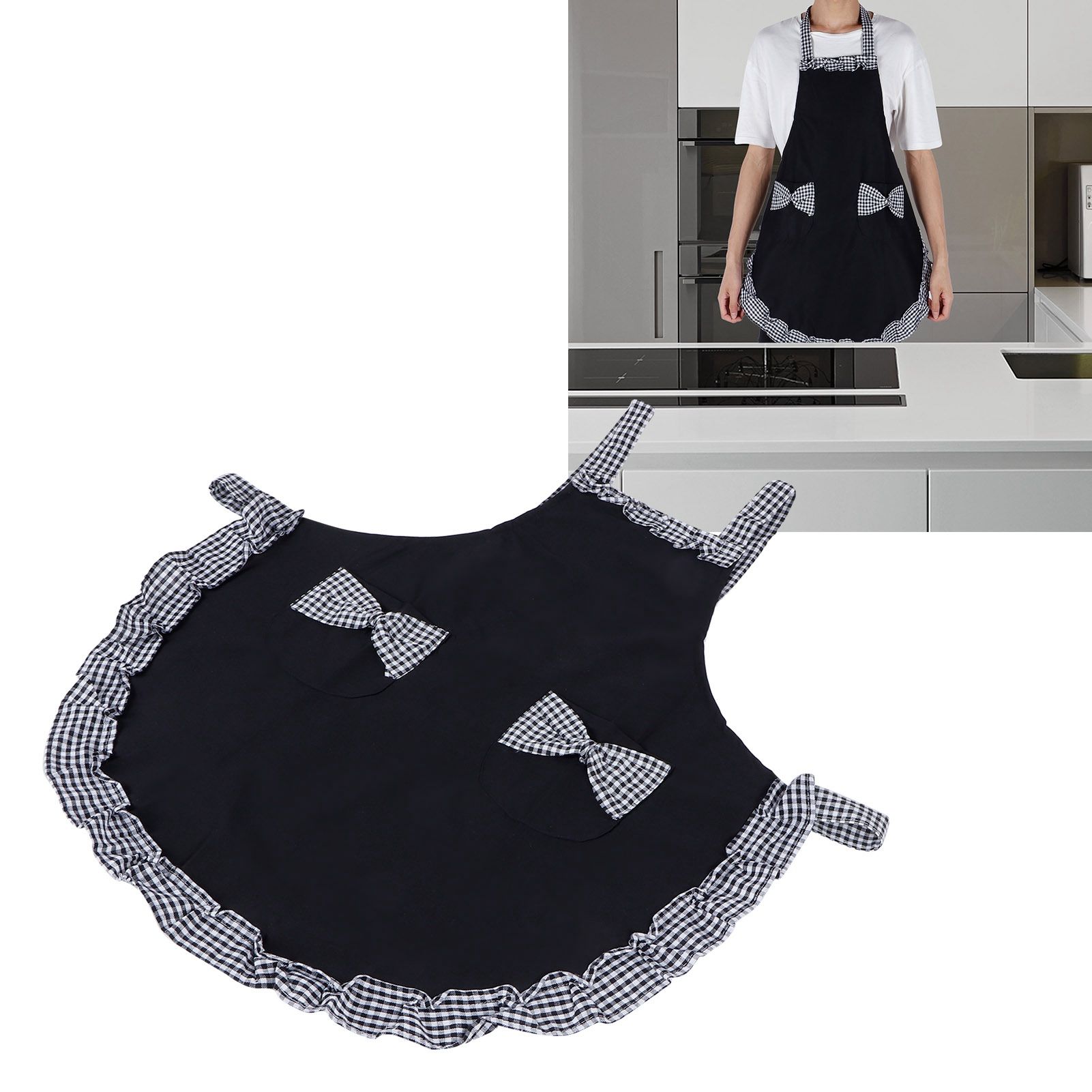 Cute Vintage Women Apron Bowknot Lace Decoration with Pocket for Kitchen view 9