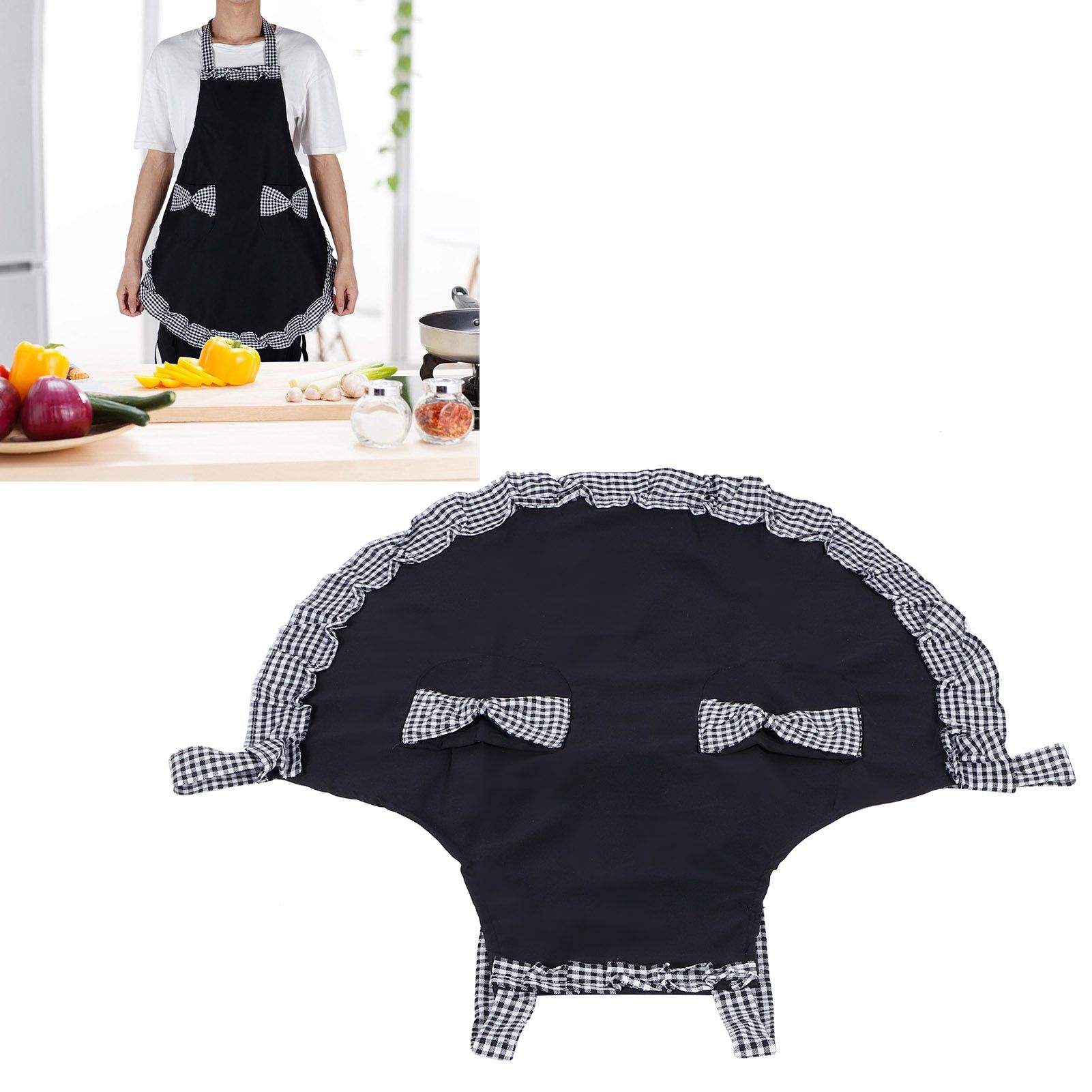 Cute Vintage Women Apron Bowknot Lace Decoration with Pocket for Kitchen view 10