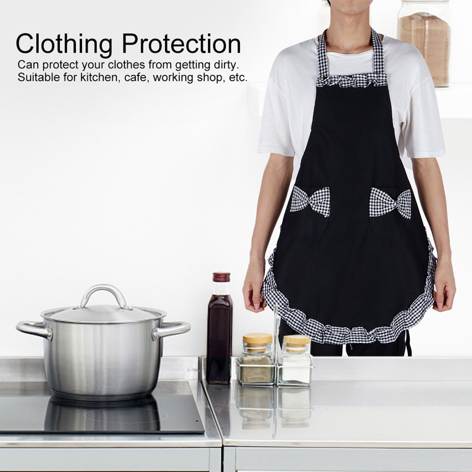 Cute Vintage Women Apron Bowknot Lace Decoration with Pocket for Kitchen view 14