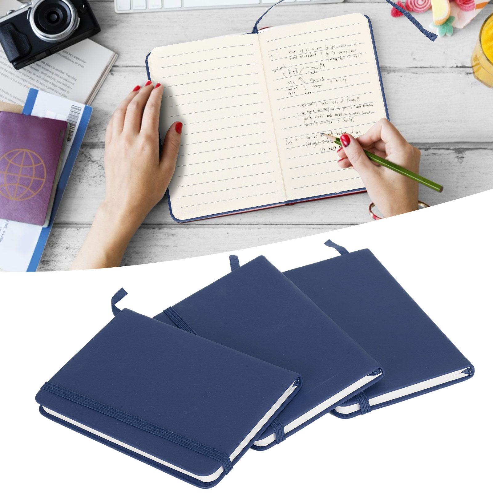 3Pcs PU A6 Business Notepad Hardcover Strap Notebook Diary Stationery Office view 10