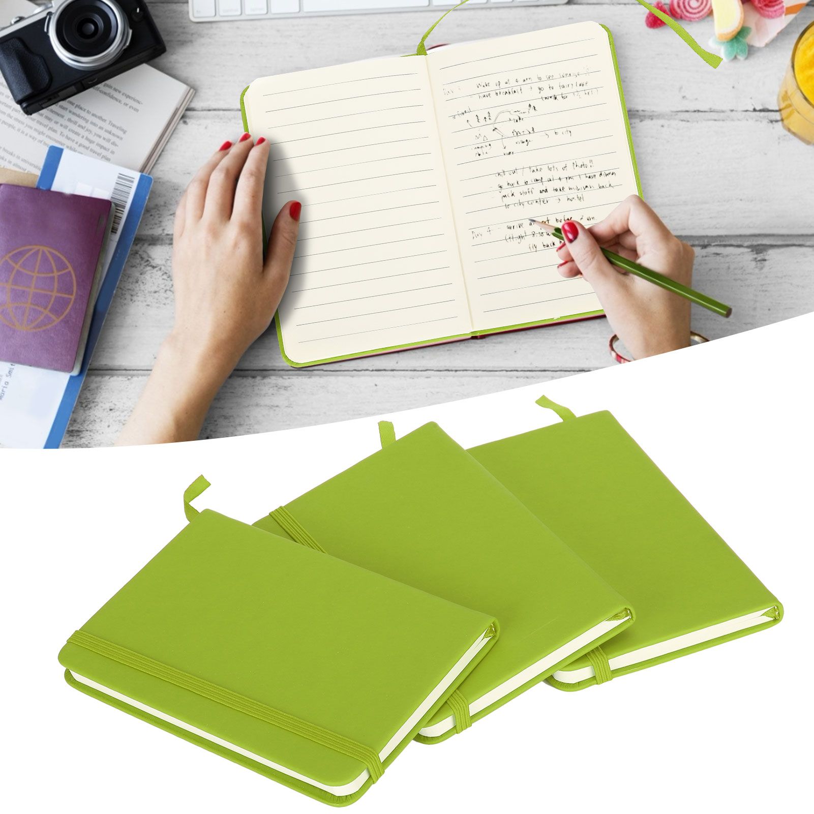 3Pcs PU A6 Business Notepad Hardcover Strap Notebook Diary Stationery Office view 10
