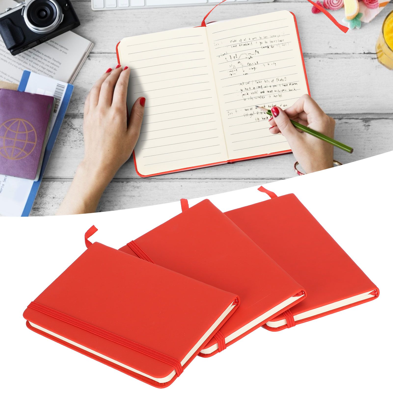 3Pcs PU A6 Business Notepad Hardcover Strap Notebook Diary Stationery Office view 10