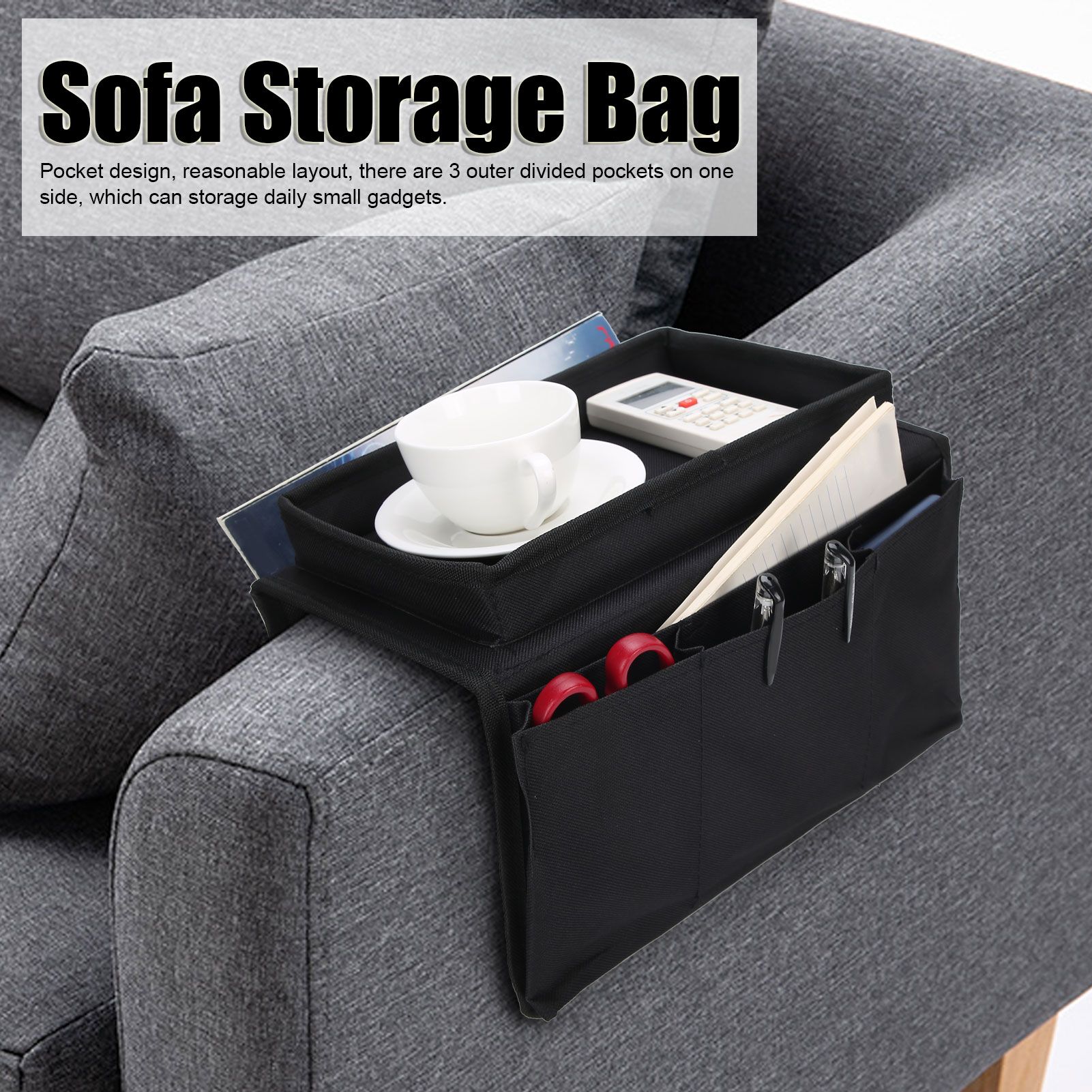 4 Pockets Sofa Armrest TV Remote Control Organizer Armchair Couch Bag with Cup view 12