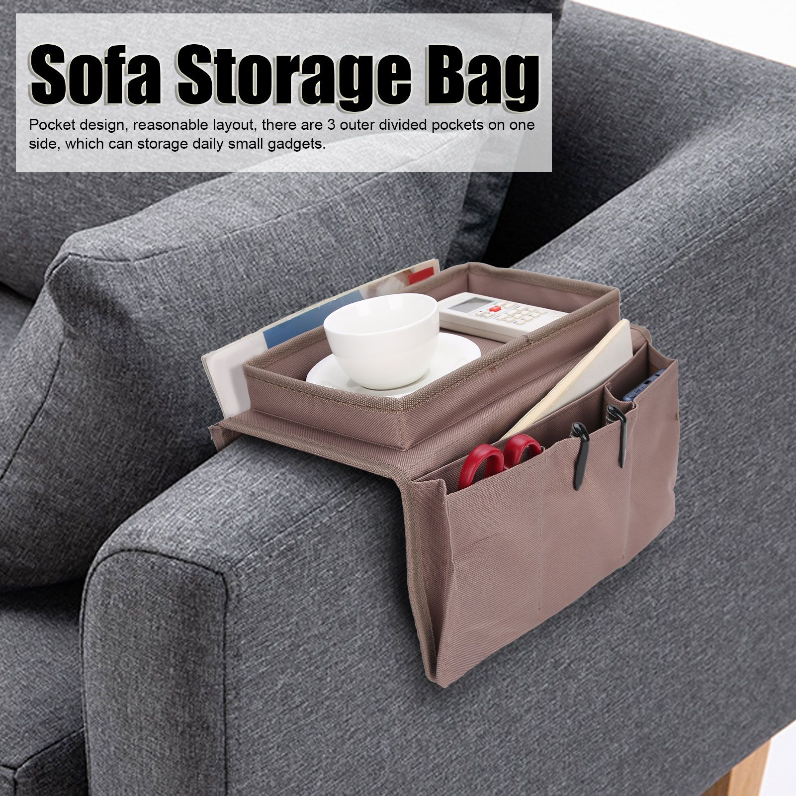 4 Pockets Sofa Armrest TV Remote Control Organizer Armchair Couch Bag with Cup view 12
