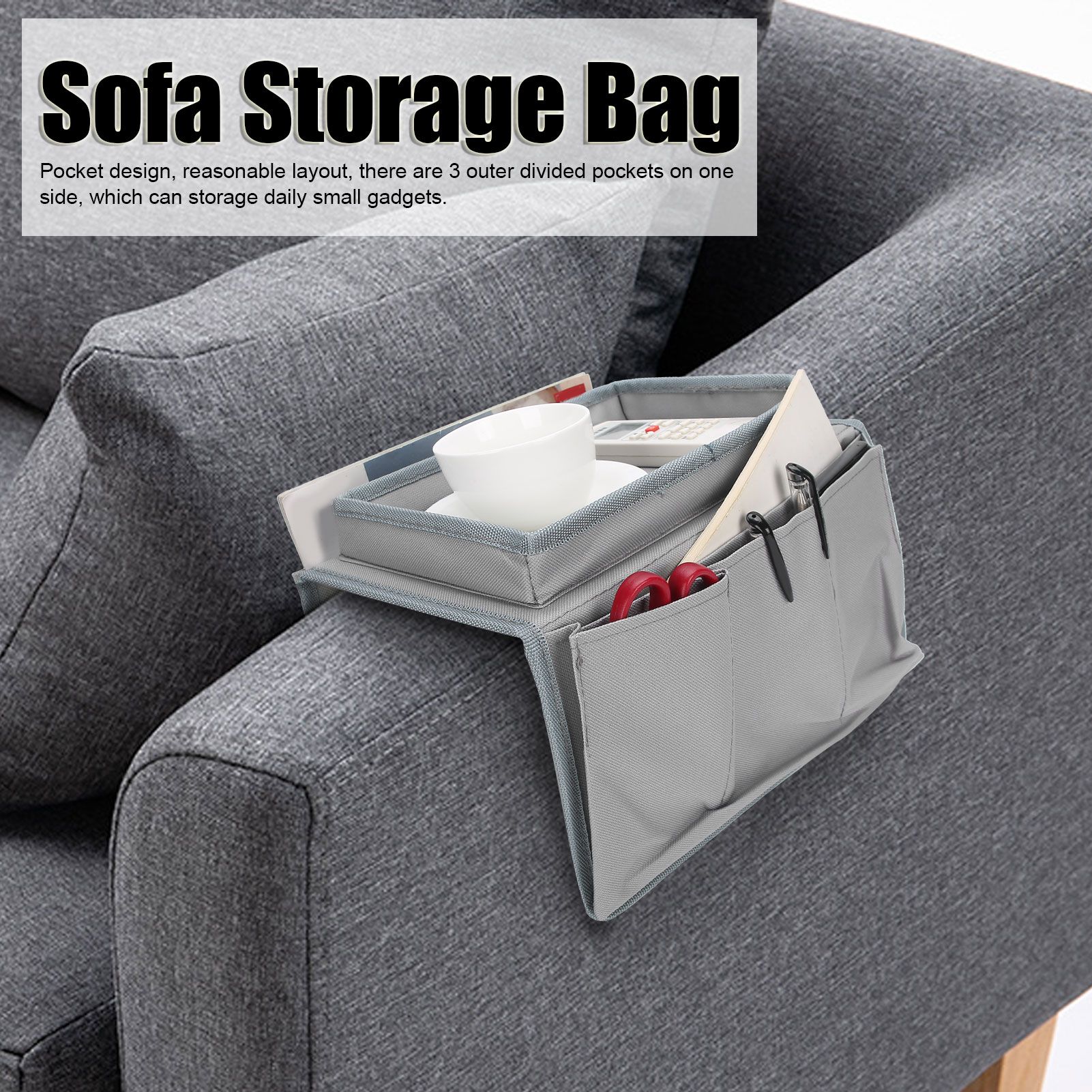 4 Pockets Sofa Armrest TV Remote Control Organizer Armchair Couch Bag with Cup view 12