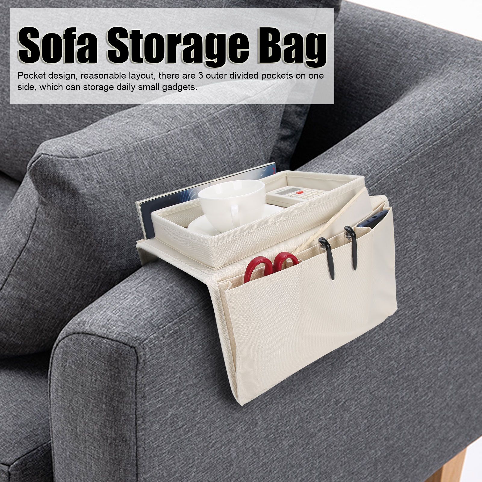 4 Pockets Sofa Armrest TV Remote Control Organizer Armchair Couch Bag with Cup view 12