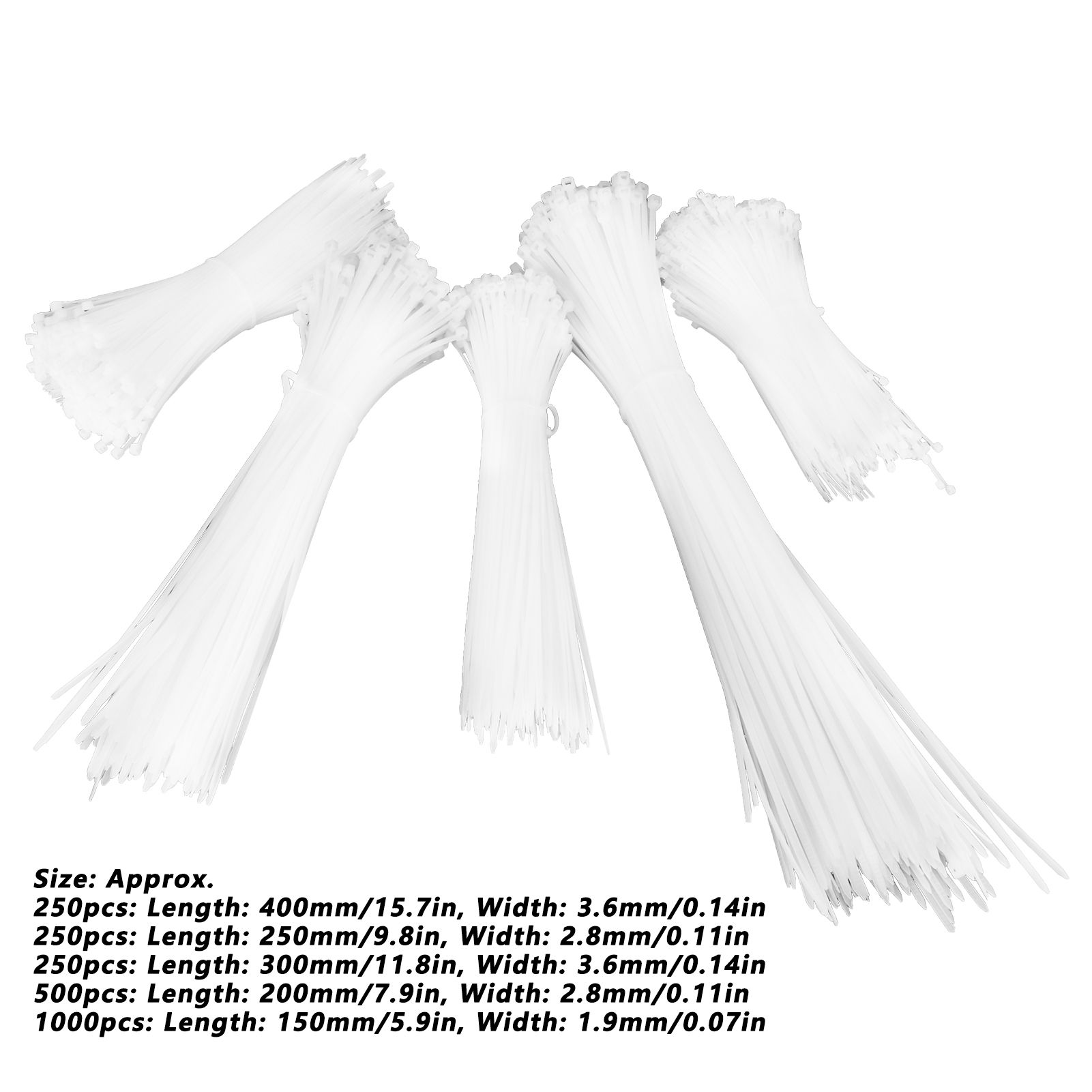 5Packs Cable Ties Zip Wraps Set Disposable Nylon Wire Cord Strap Fastener view 14