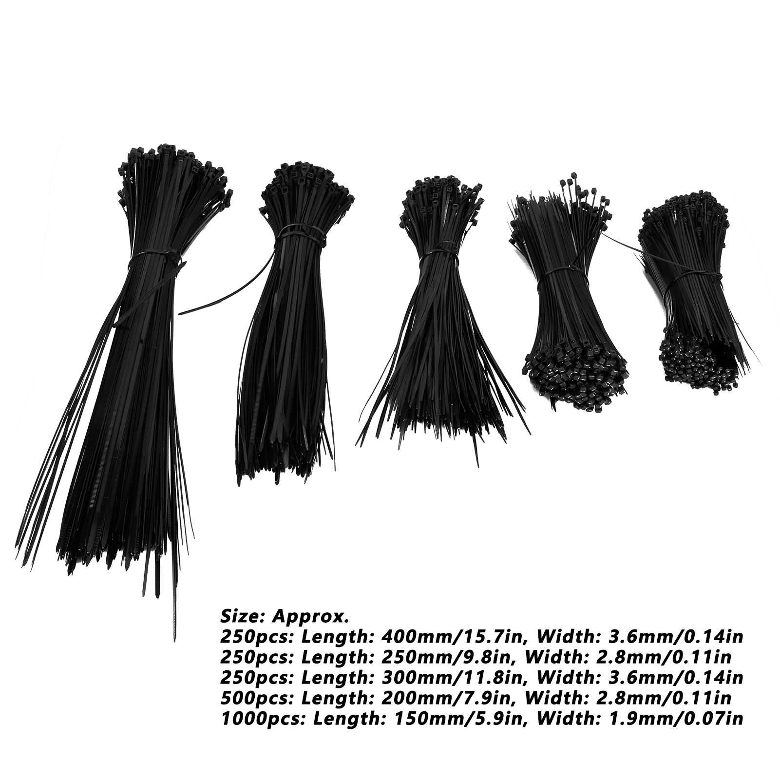 5Packs Cable Ties Zip Wraps Set Disposable Nylon Wire Cord Strap Fastener view 14