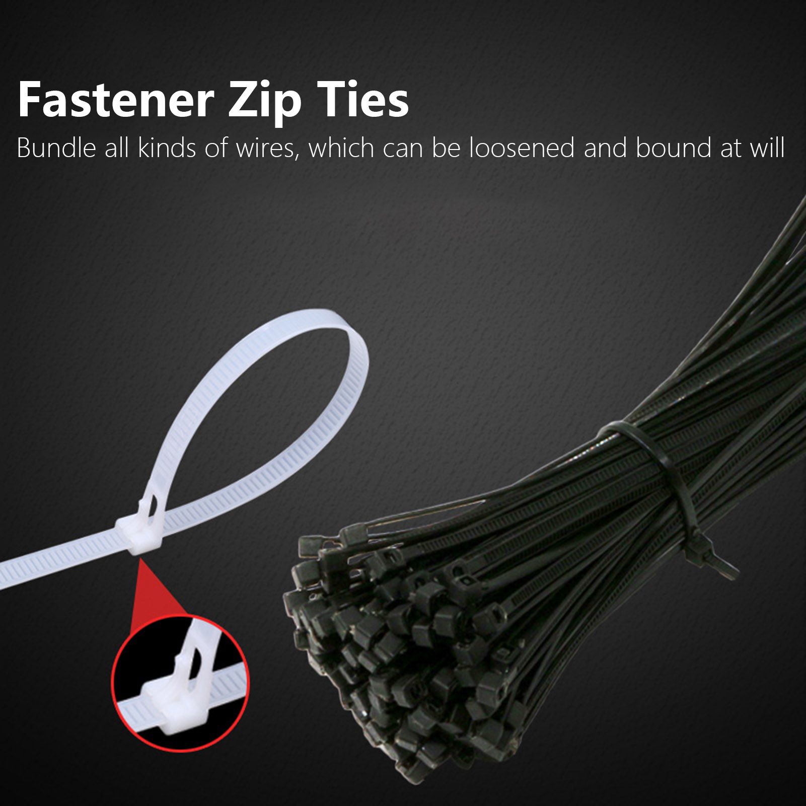 5Packs Cable Ties Zip Wraps Set Disposable Nylon Wire Cord Strap Fastener view 15