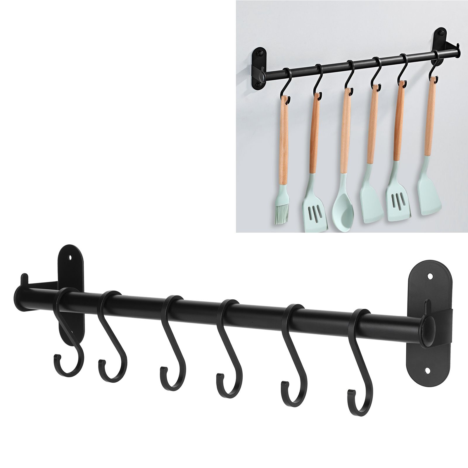 40cm 6 Hooks Pot Lid Hanger Punch WallMounted Storage Holder Kitchen Utensil view 9