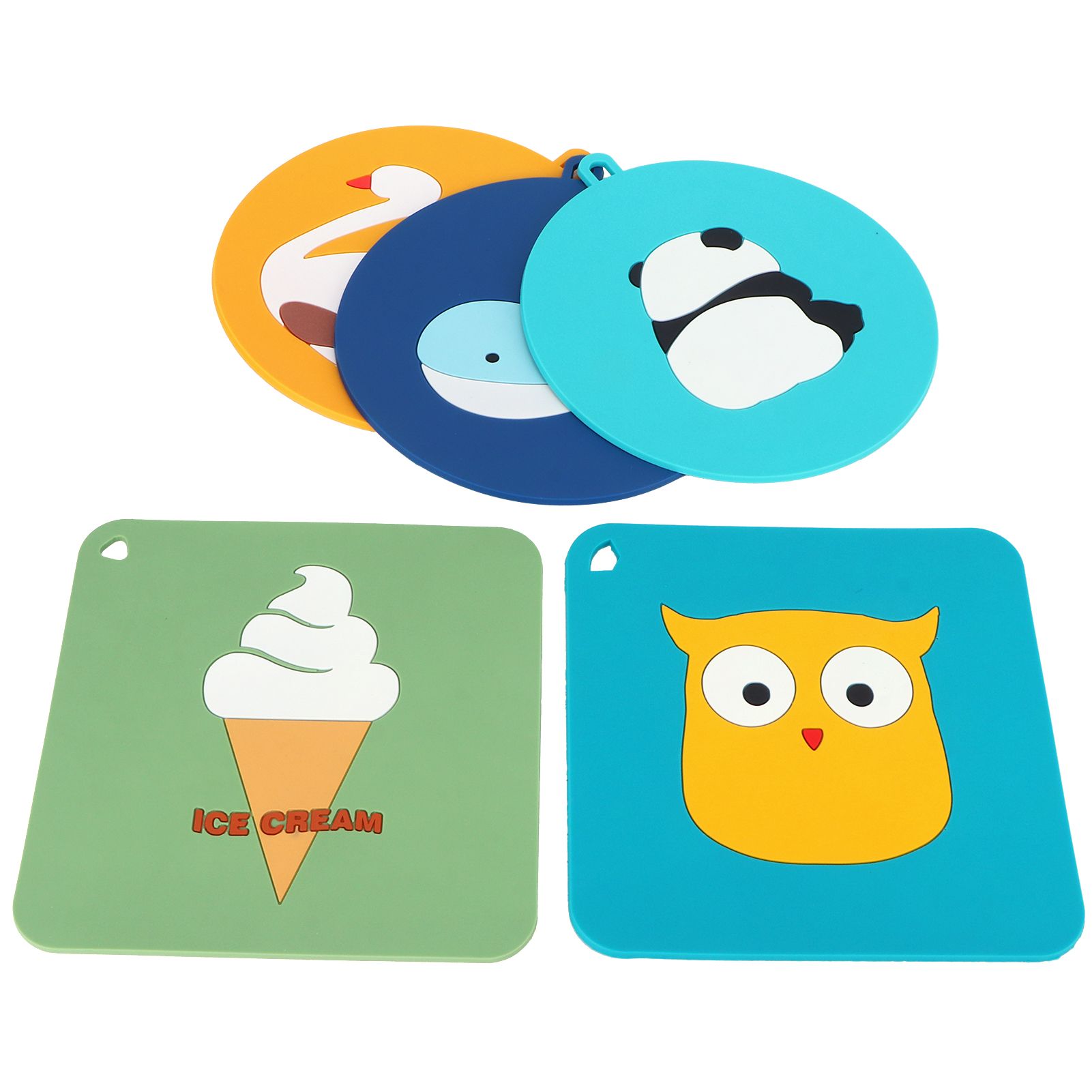 5PCS Silicone Placemat Cute Cartoon Animals Coaster Heat Resistant Table Mats view 2