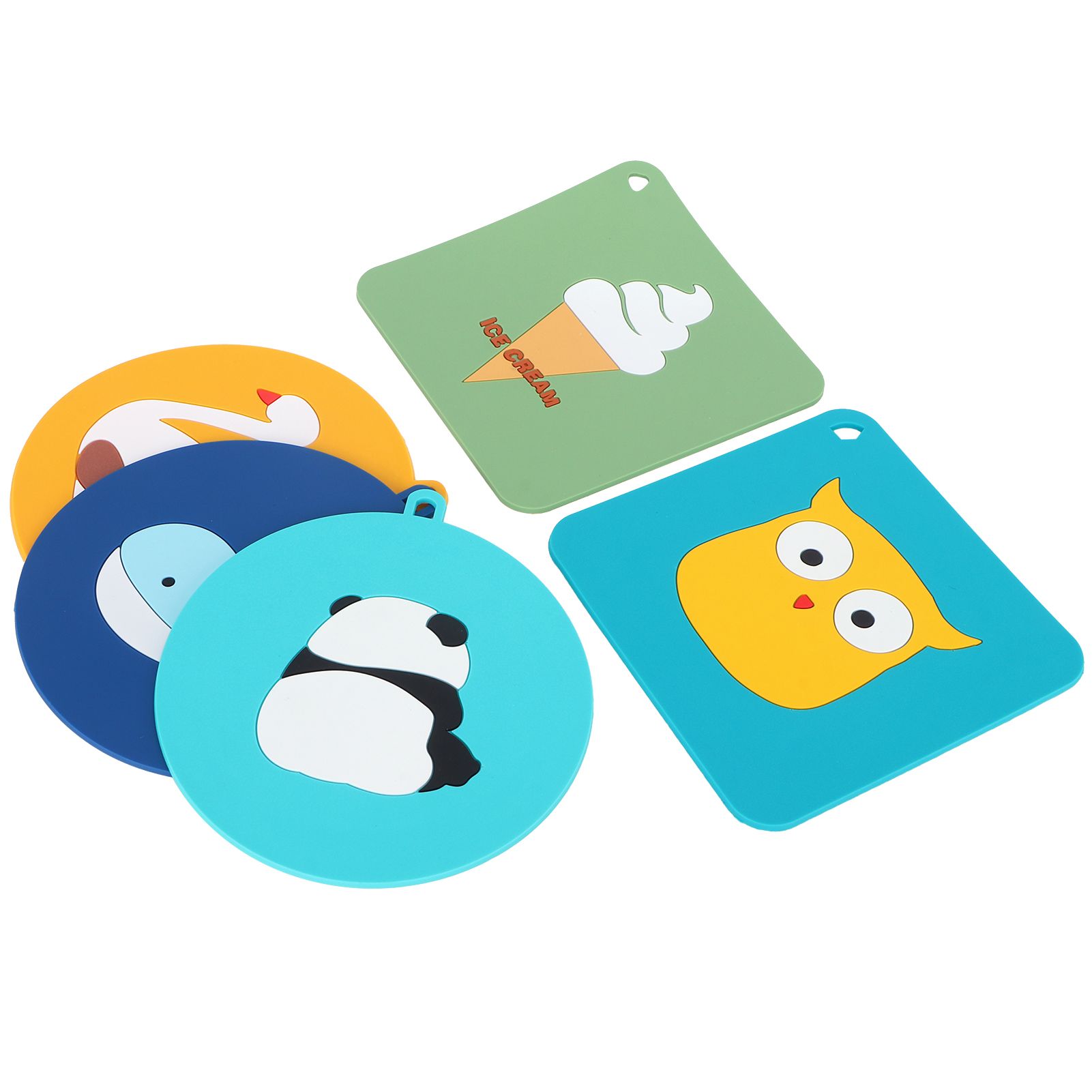 5PCS Silicone Placemat Cute Cartoon Animals Coaster Heat Resistant Table Mats view 3