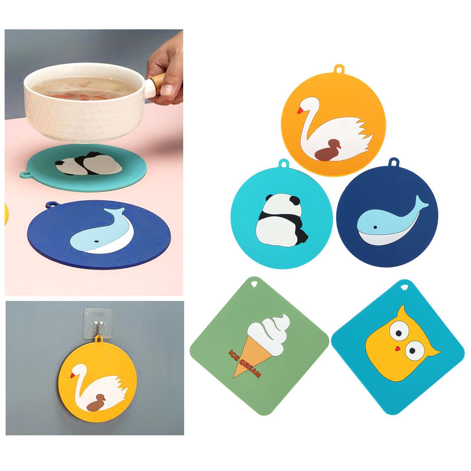 5PCS Silicone Placemat Cute Cartoon Animals Coaster Heat Resistant Table Mats view 9